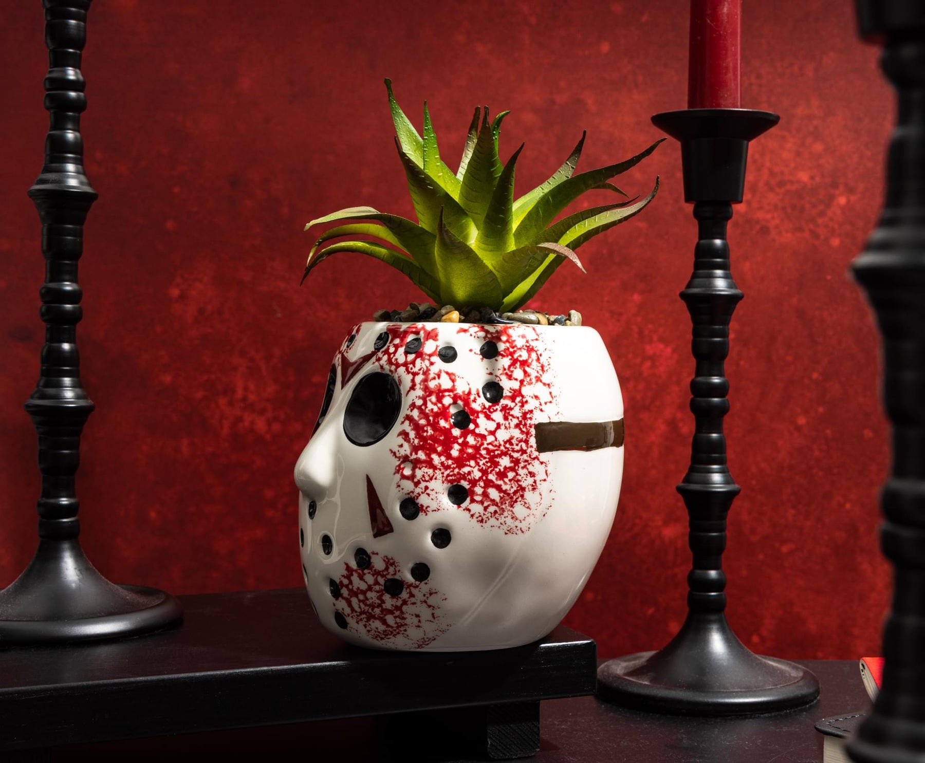 Friday the 13th Jason Voorhees Mask Large Planter with Artificial Succulent