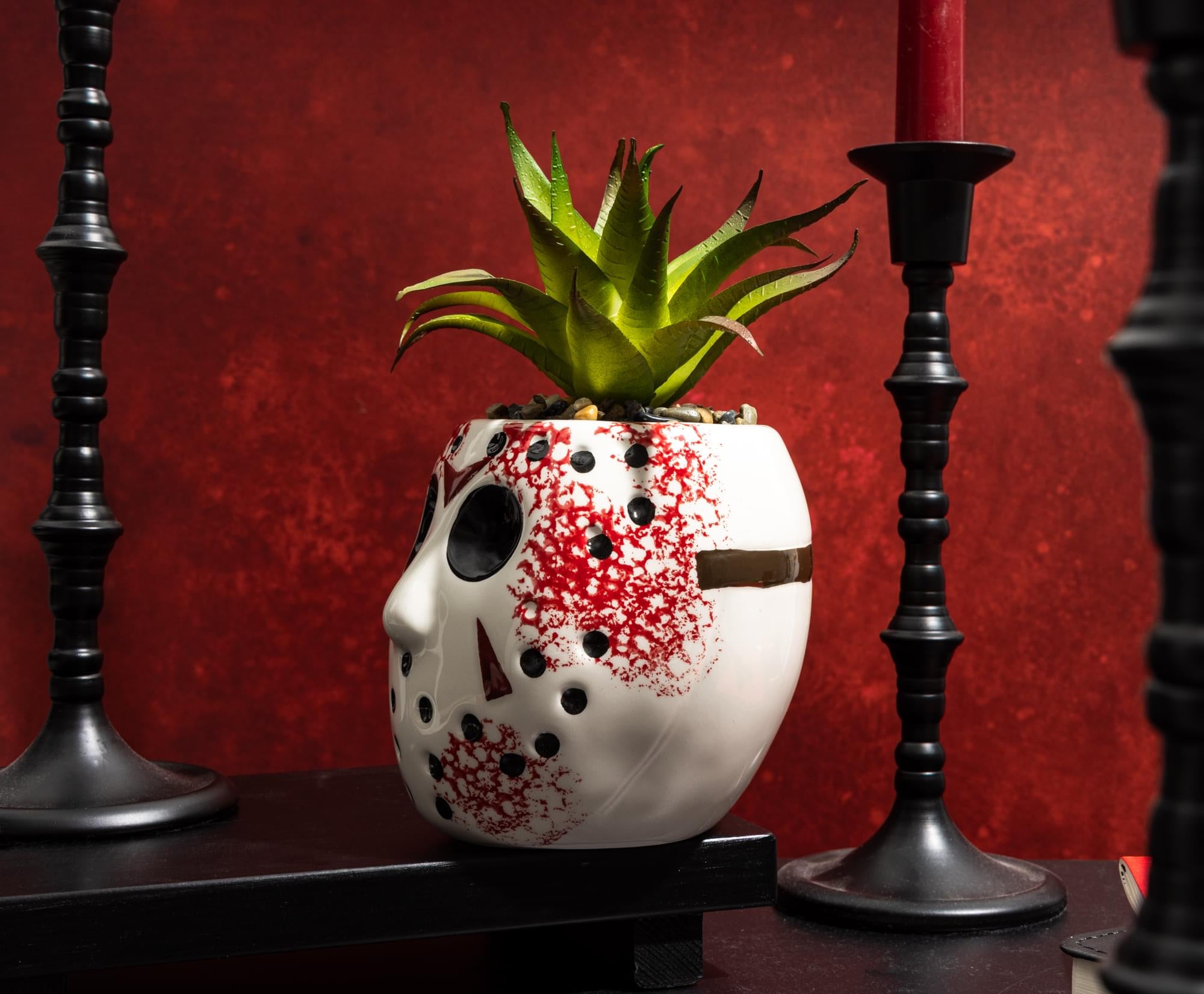 Friday the 13th Jason Voorhees Mask Large Planter with Artificial Succulent