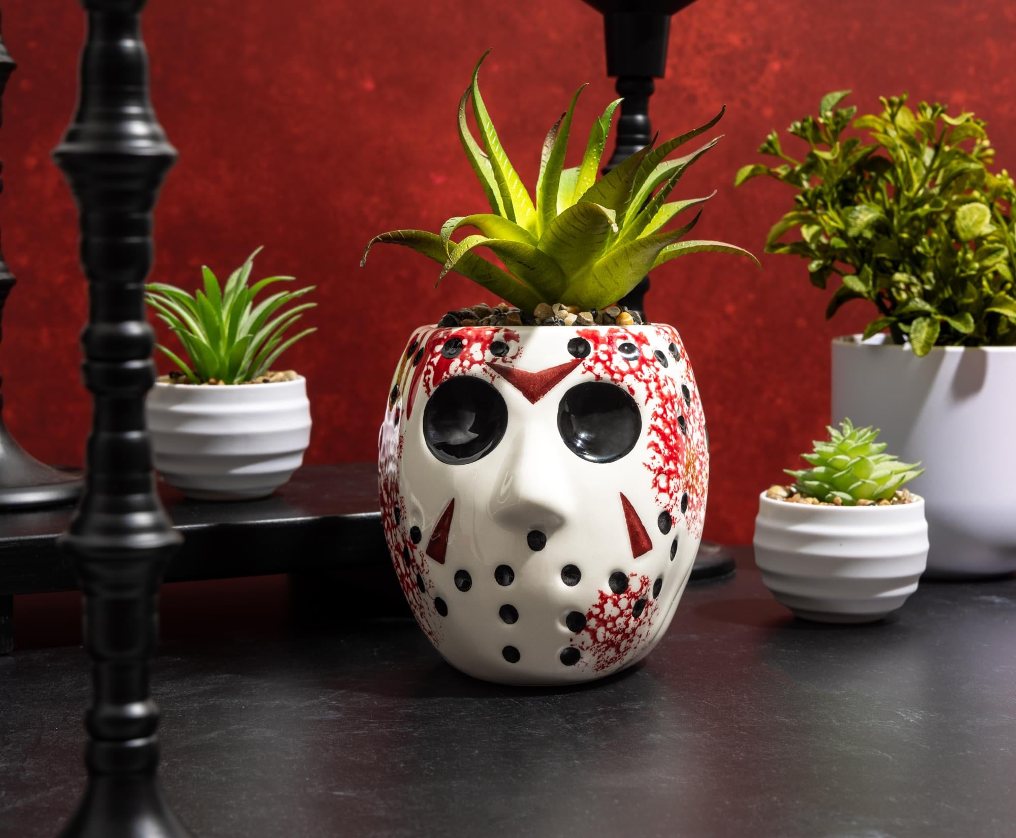 Friday the 13th Jason Voorhees Mask Large Planter with Artificial Succulent