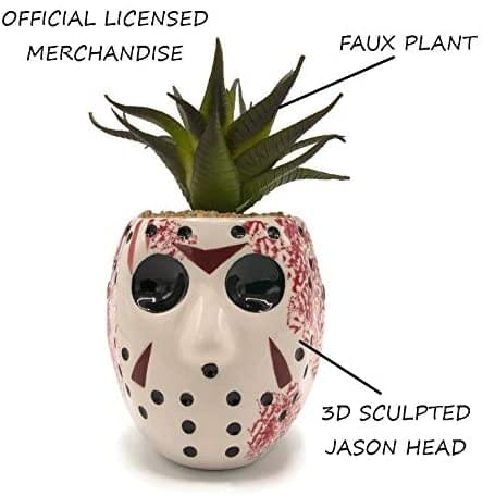 Friday the 13th Jason Voorhees Mask Large Planter with Artificial Succulent