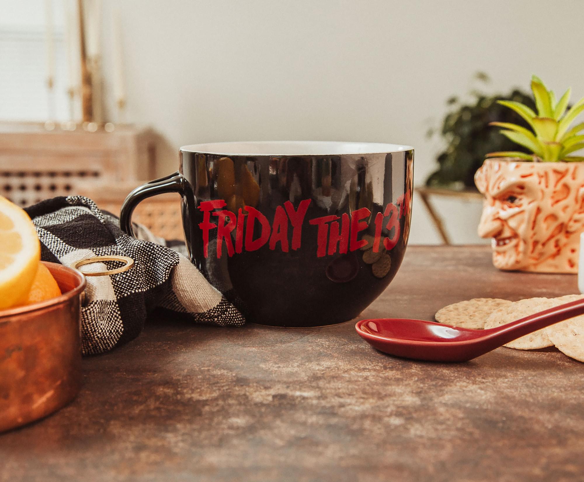 Friday the 13th Jason Voorhees Ceramic Soup Mug With Spoon | Holds 24 Ounces
