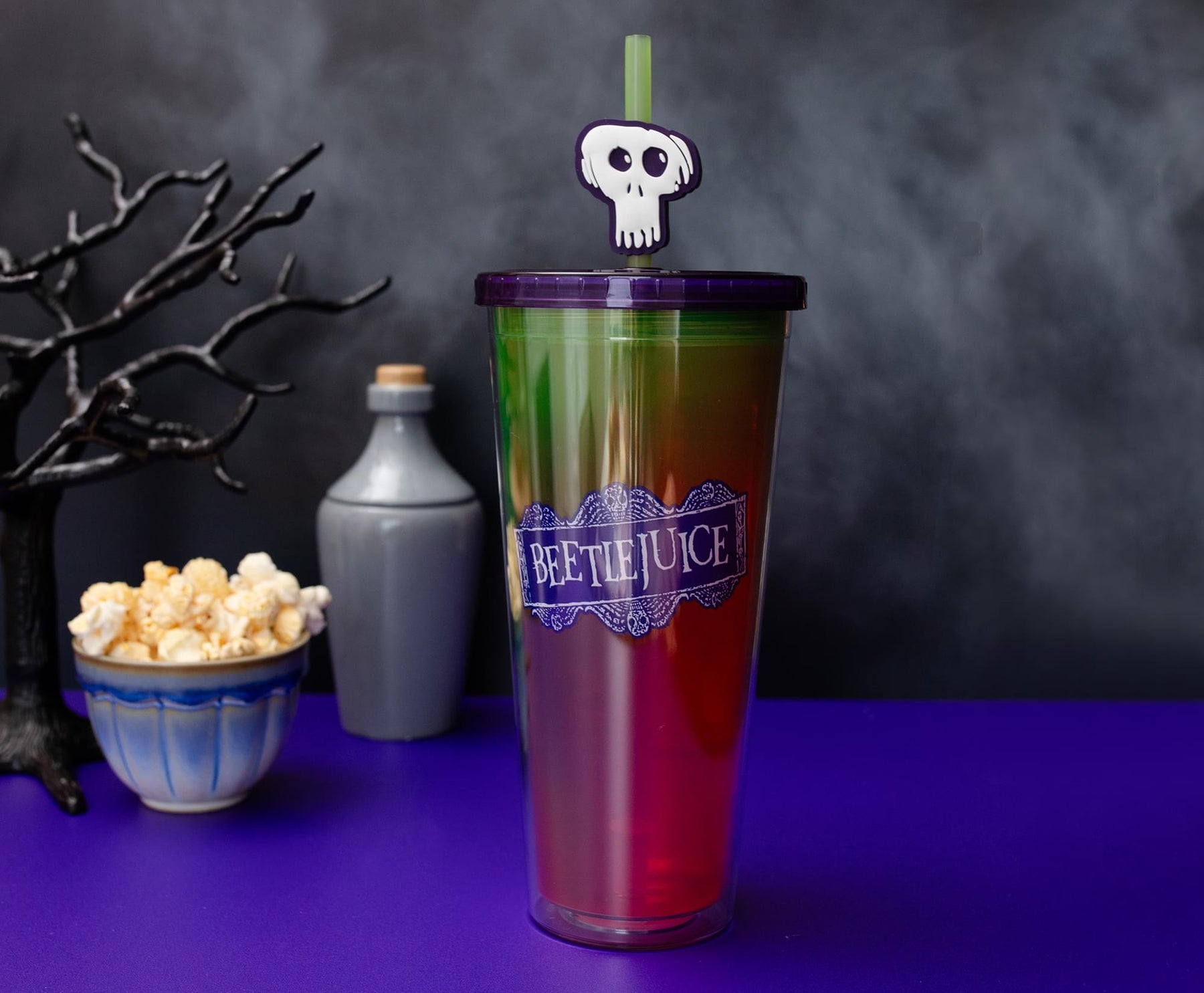 Beetlejuice Strange and Unusual Carnival Cup with Lid and Straw Topper