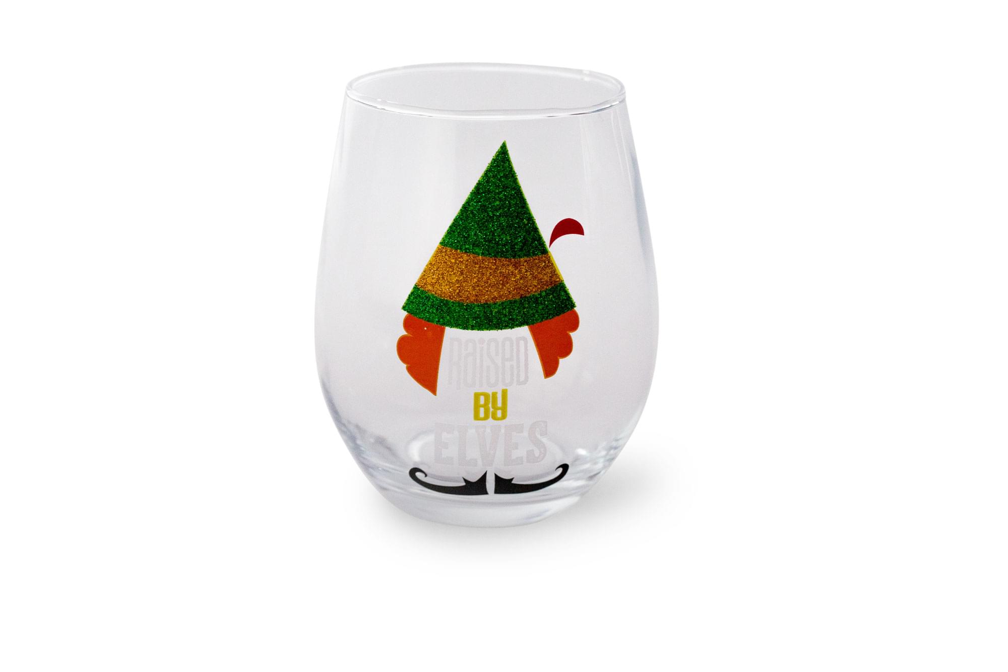 Buddy the Elf "Raised By Elves" Stemless Glitter Glass | Holds 20 Ounces