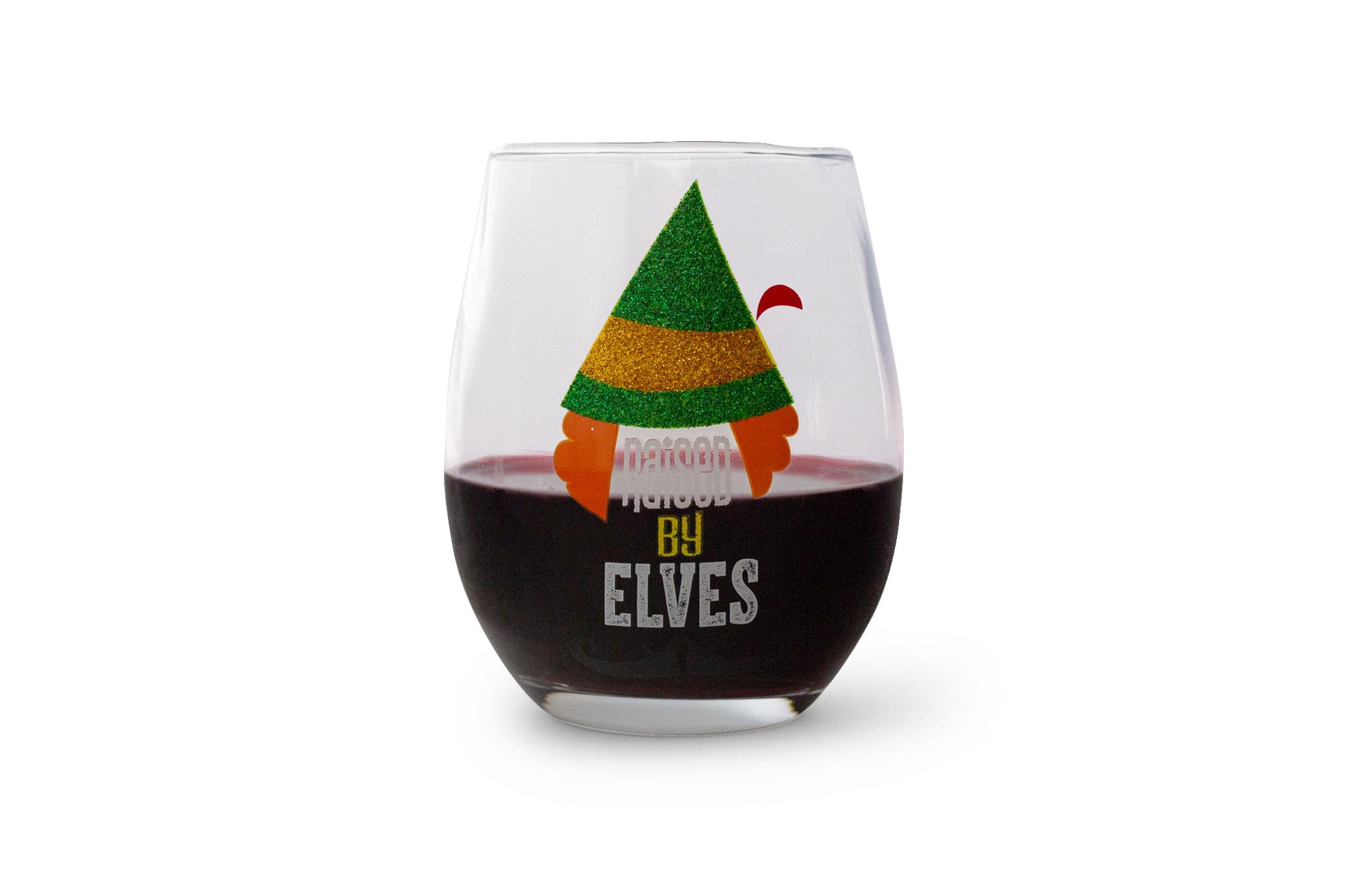Buddy the Elf "Raised By Elves" Stemless Glitter Glass | Holds 20 Ounces