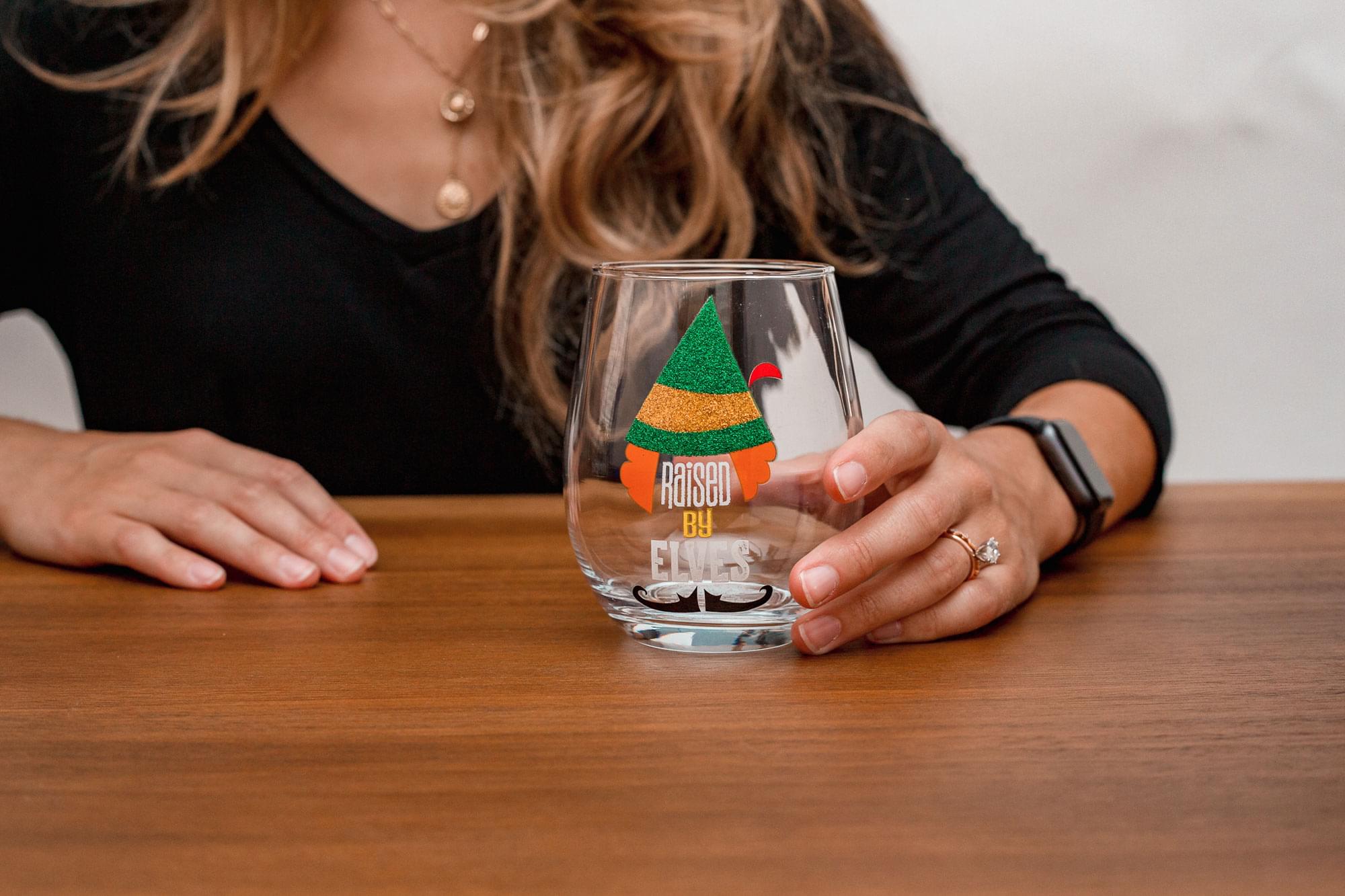 Buddy the Elf "Raised By Elves" Stemless Glitter Glass | Holds 20 Ounces