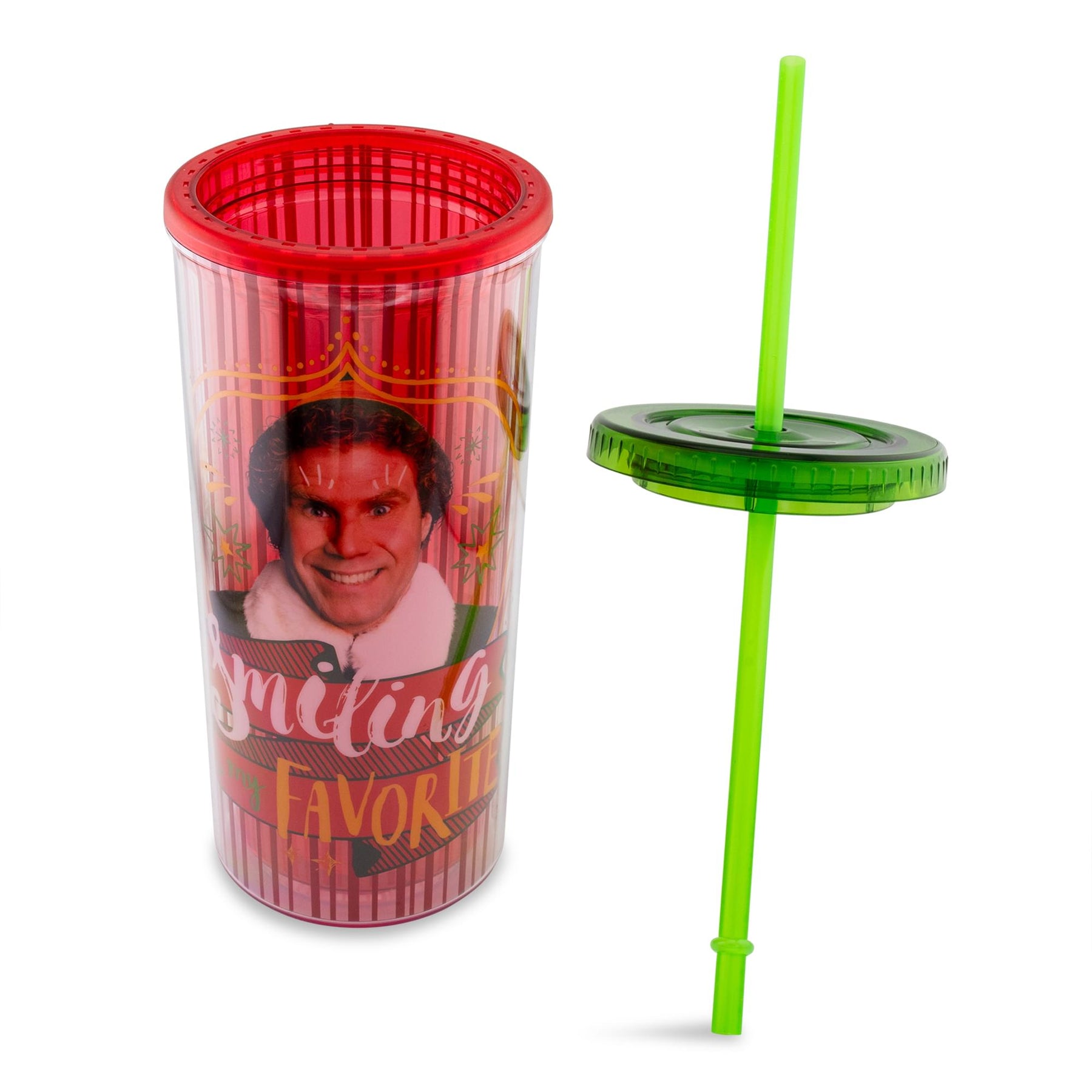 Elf "Smiling's My Favorite" Carnival Cup With Lid and Straw | Holds 20 Ounces