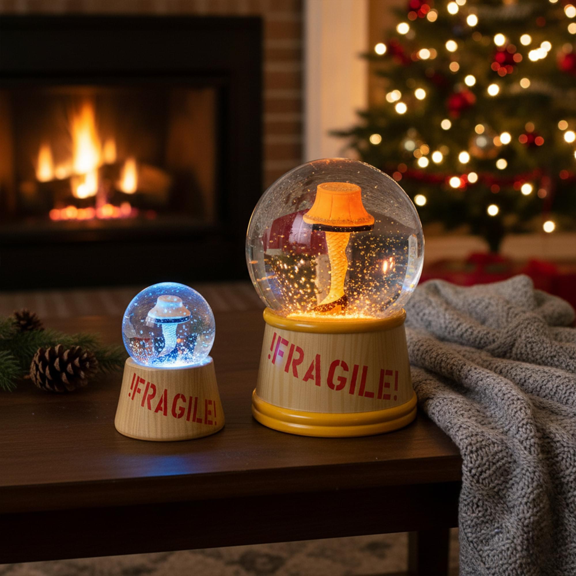 A Christmas Story Leg Lamp 3-Inch Mini and 6-Inch Large Light-Up Snow Globe Set