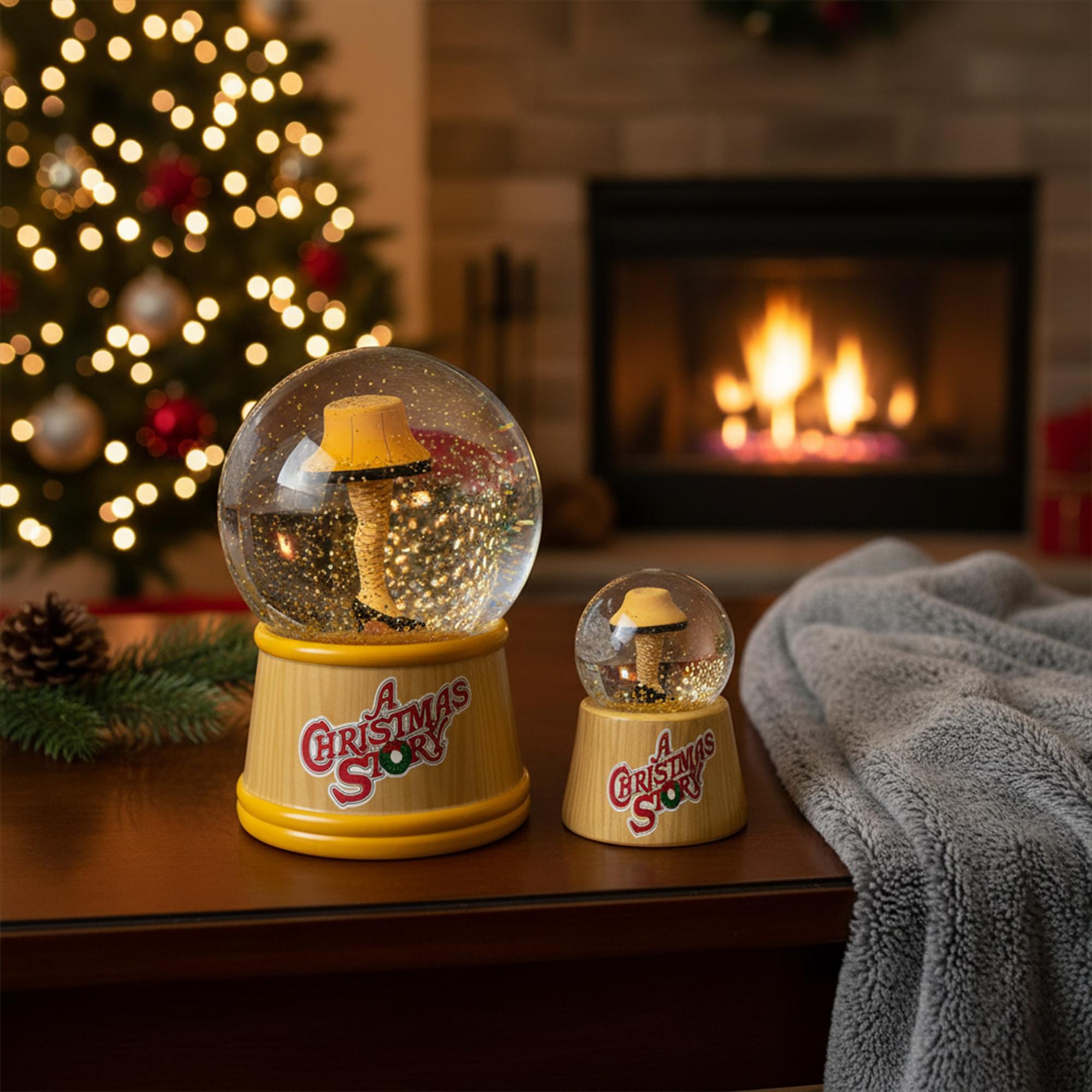 A Christmas Story Leg Lamp 3-Inch Mini and 6-Inch Large Light-Up Snow Globe Set