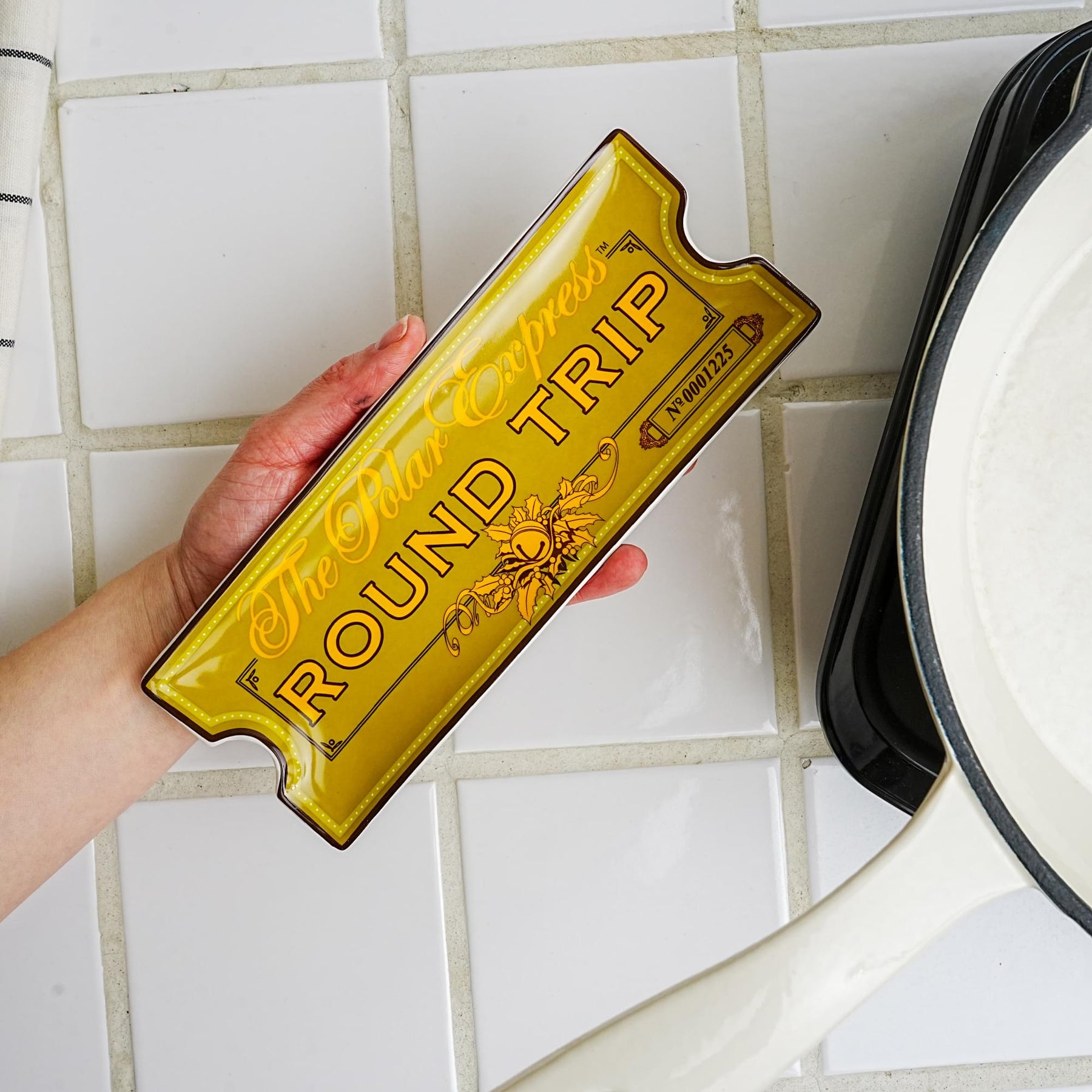 The Polar Express Round Trip Ticket Sculpted Ceramic Trinket Tray