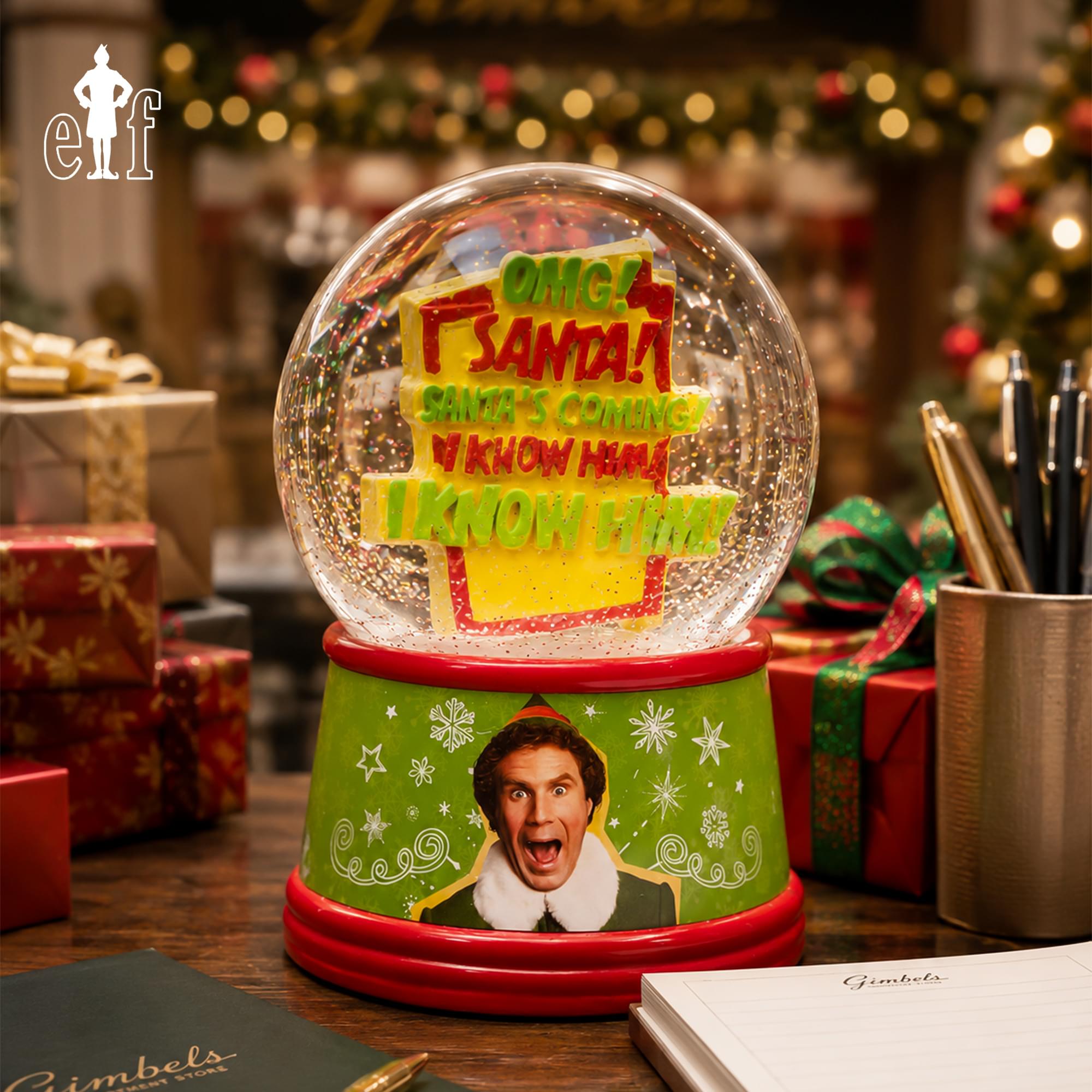 Elf "Santa I Know Him" 6-Inch Light-Up Snow Globe