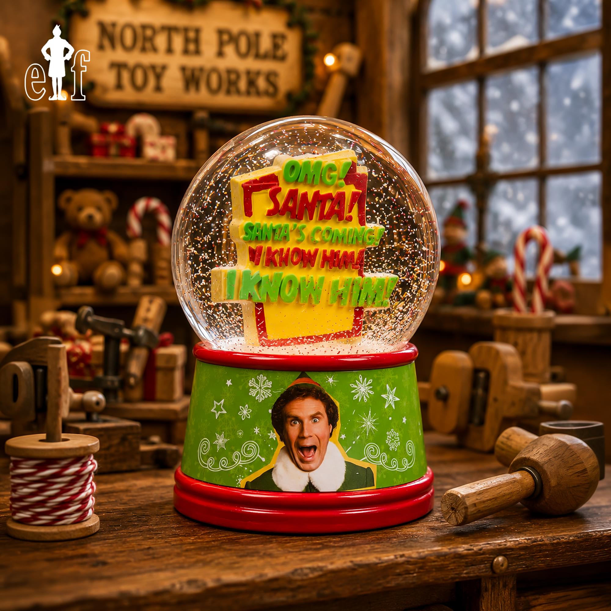 Elf "Santa I Know Him" 6-Inch Light-Up Snow Globe