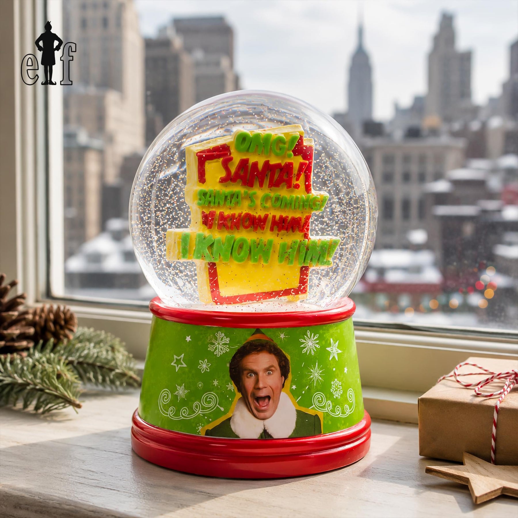 Elf "Santa I Know Him" 6-Inch Light-Up Snow Globe