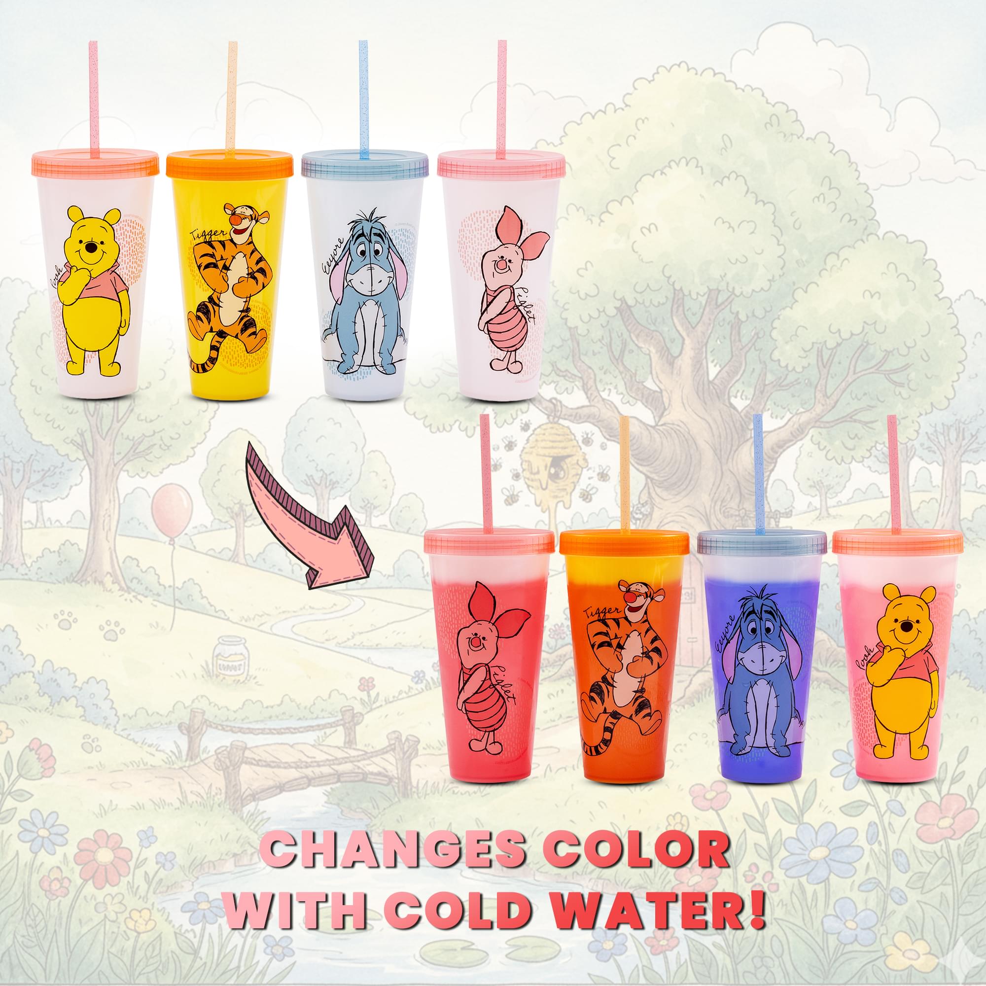 Disney Winnie The Pooh 4-Piece Color-Changing Tumbler Set | Each Holds 24 Ounces