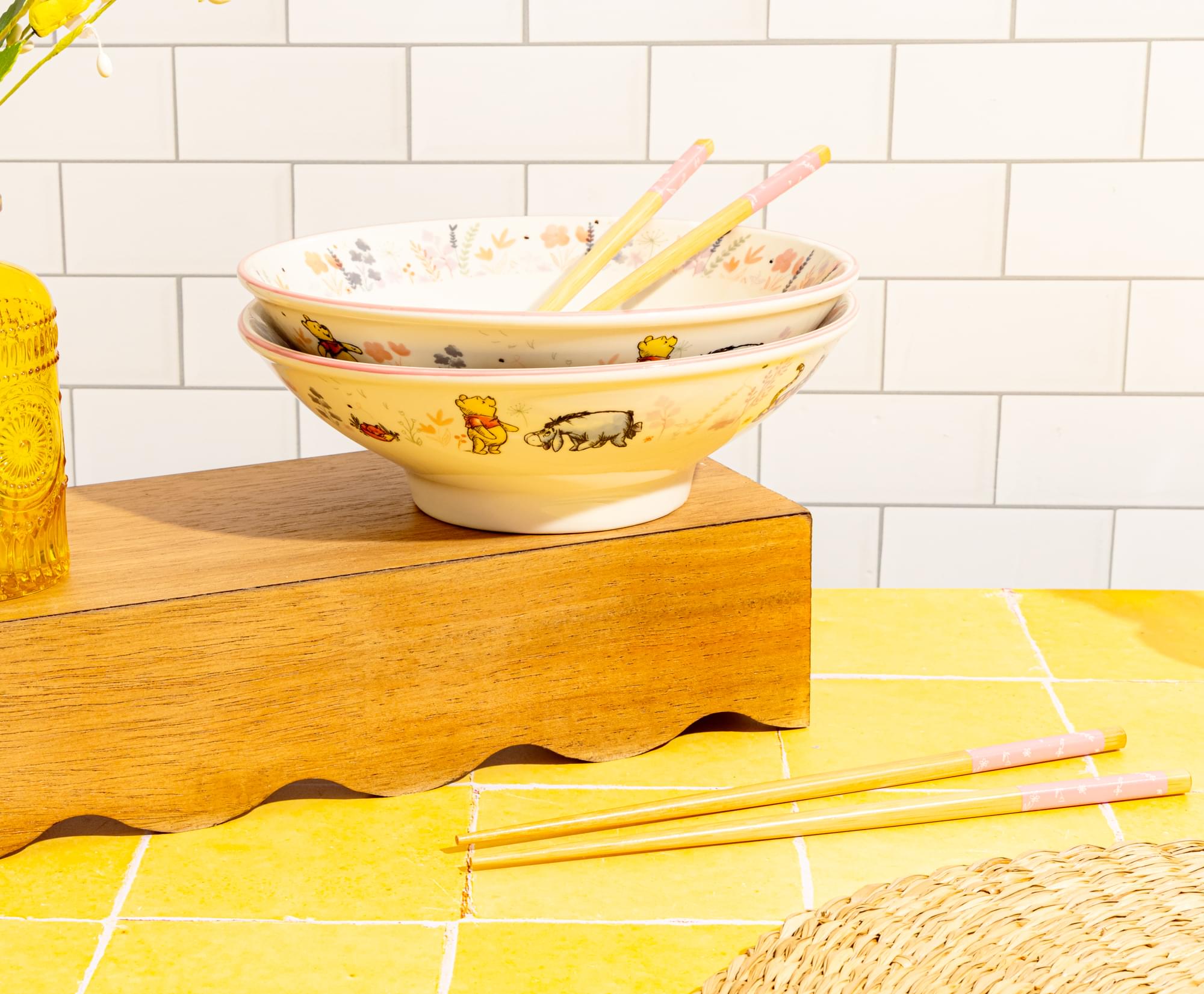Disney Winnie The Pooh Mornings 30-Ounce Ceramic Ramen Bowls With Chopsticks | Set Of 2