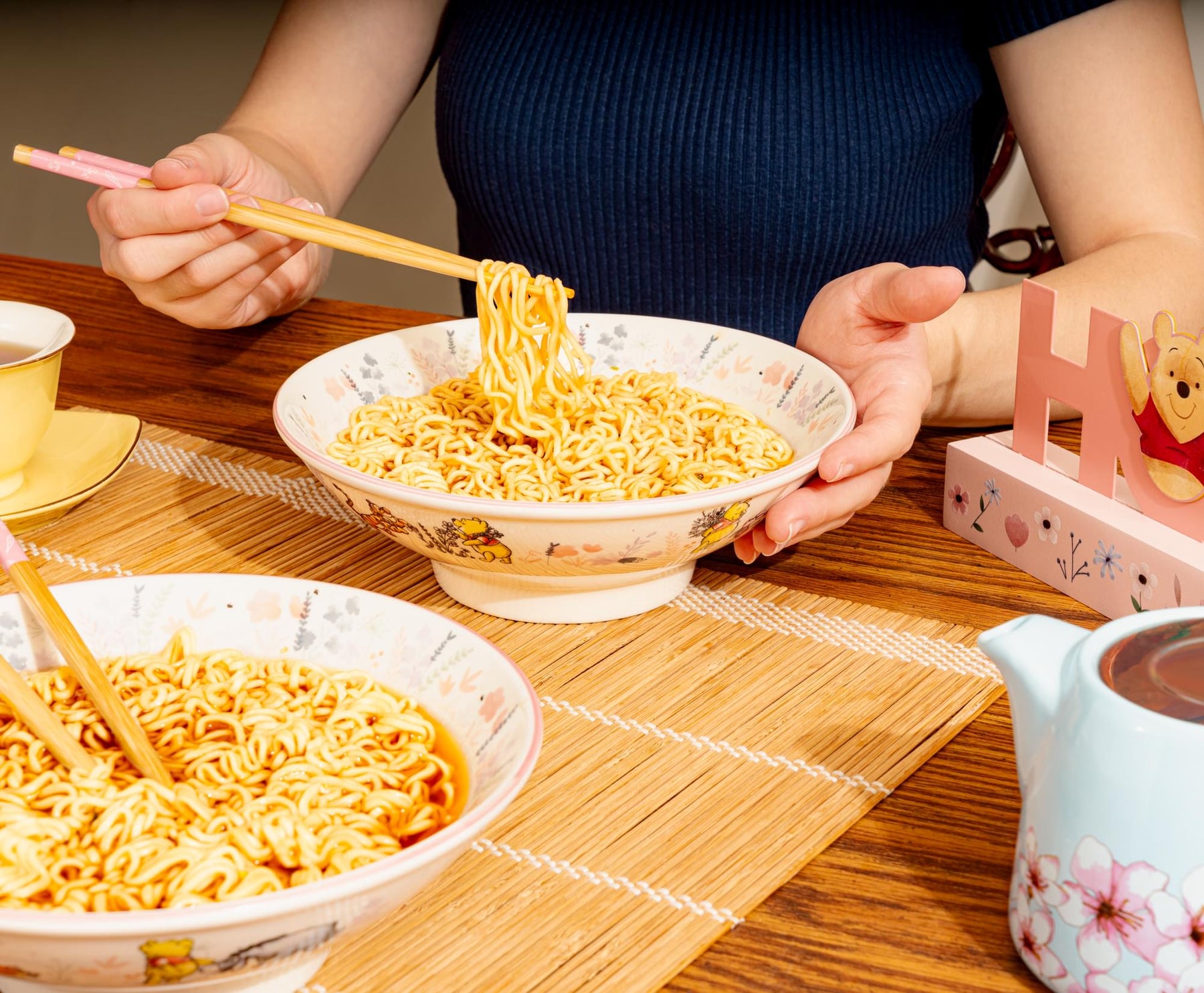 Disney Winnie The Pooh Mornings 30-Ounce Ceramic Ramen Bowls With Chopsticks | Set Of 2
