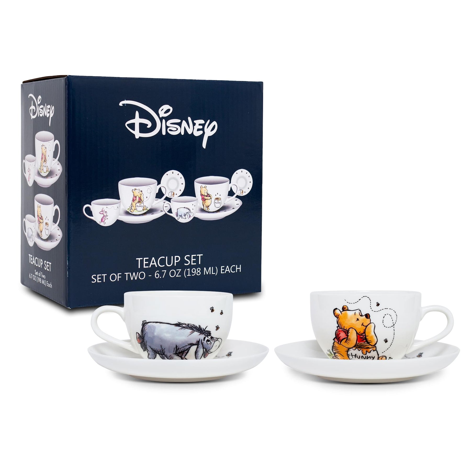 Disney Winnie the Pooh Bone China 4-Piece Teacup and Saucer Set