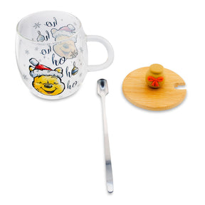 Disney Winnie the Pooh Holiday 17-Ounce Glass Coffee Mug With Lid and Spoon