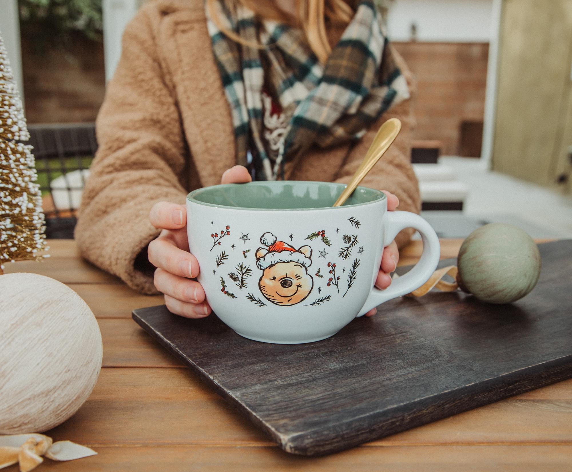 Disney Winnie the Pooh Holly Holidays Ceramic Soup Mug | Holds 24 Ounces