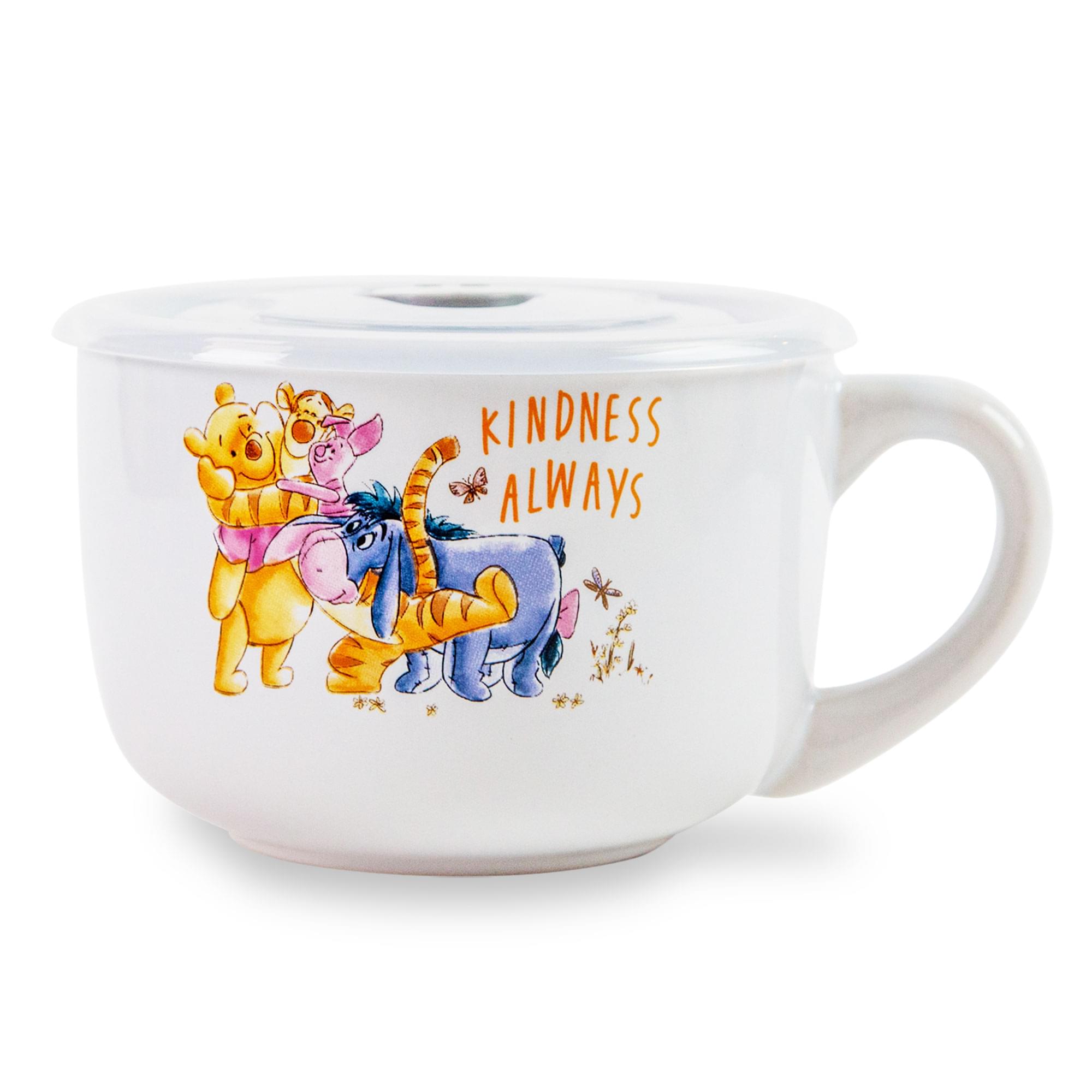 Disney Winnie The Pooh "We Are Family" Ceramic Soup Mug With Lid | 24 Ounces