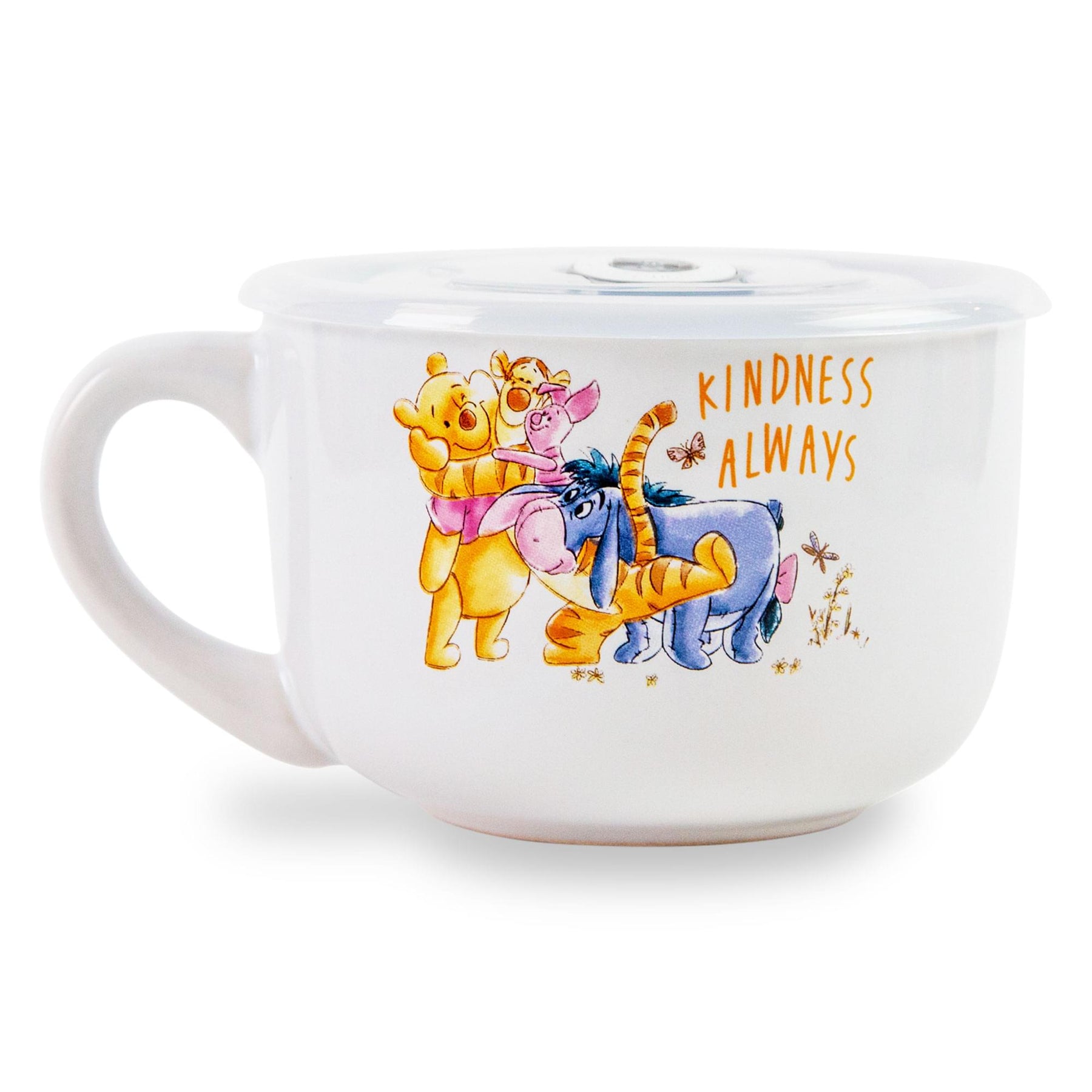 Disney Winnie The Pooh "We Are Family" Ceramic Soup Mug With Lid | 24 Ounces