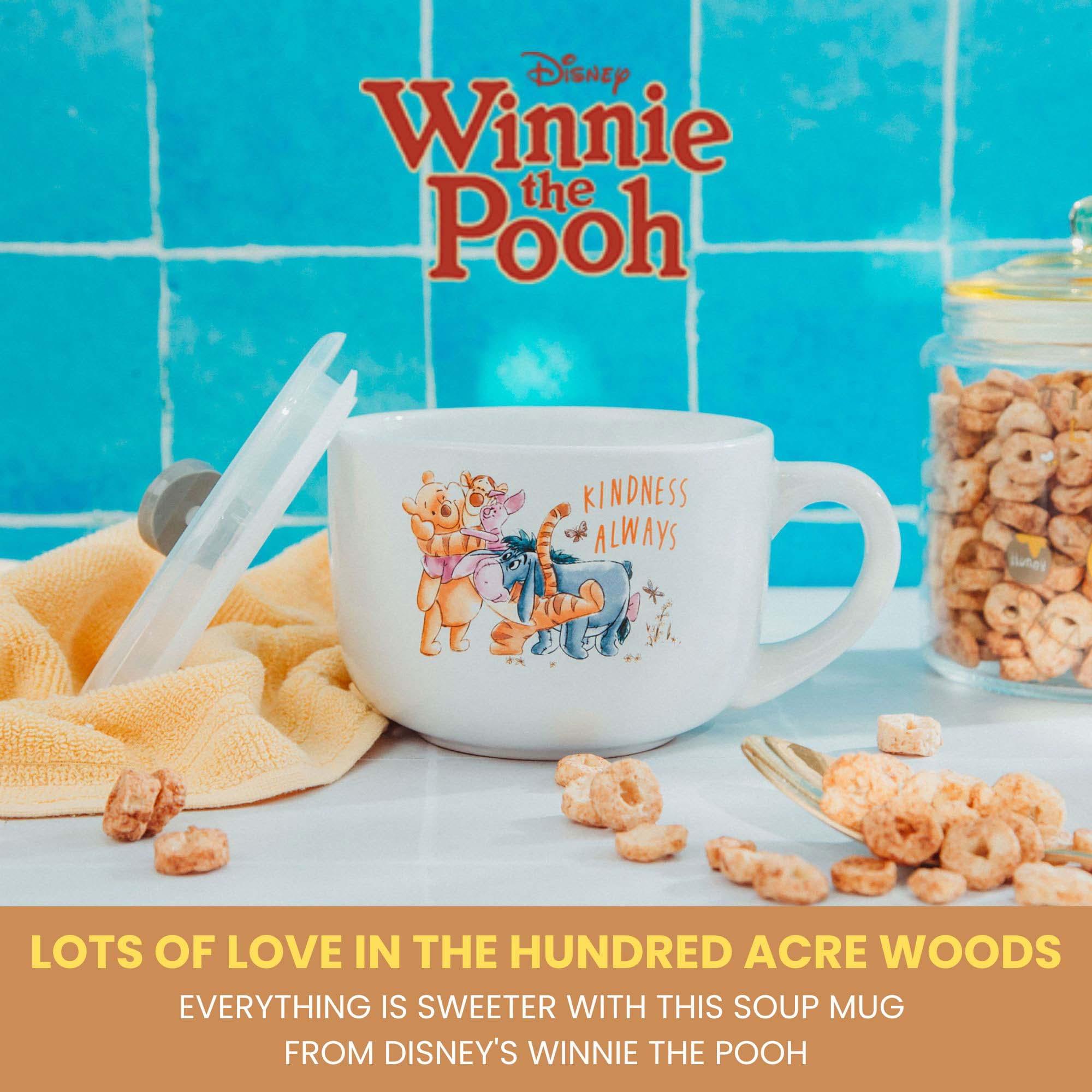 Disney Winnie The Pooh "We Are Family" Ceramic Soup Mug With Lid | 24 Ounces