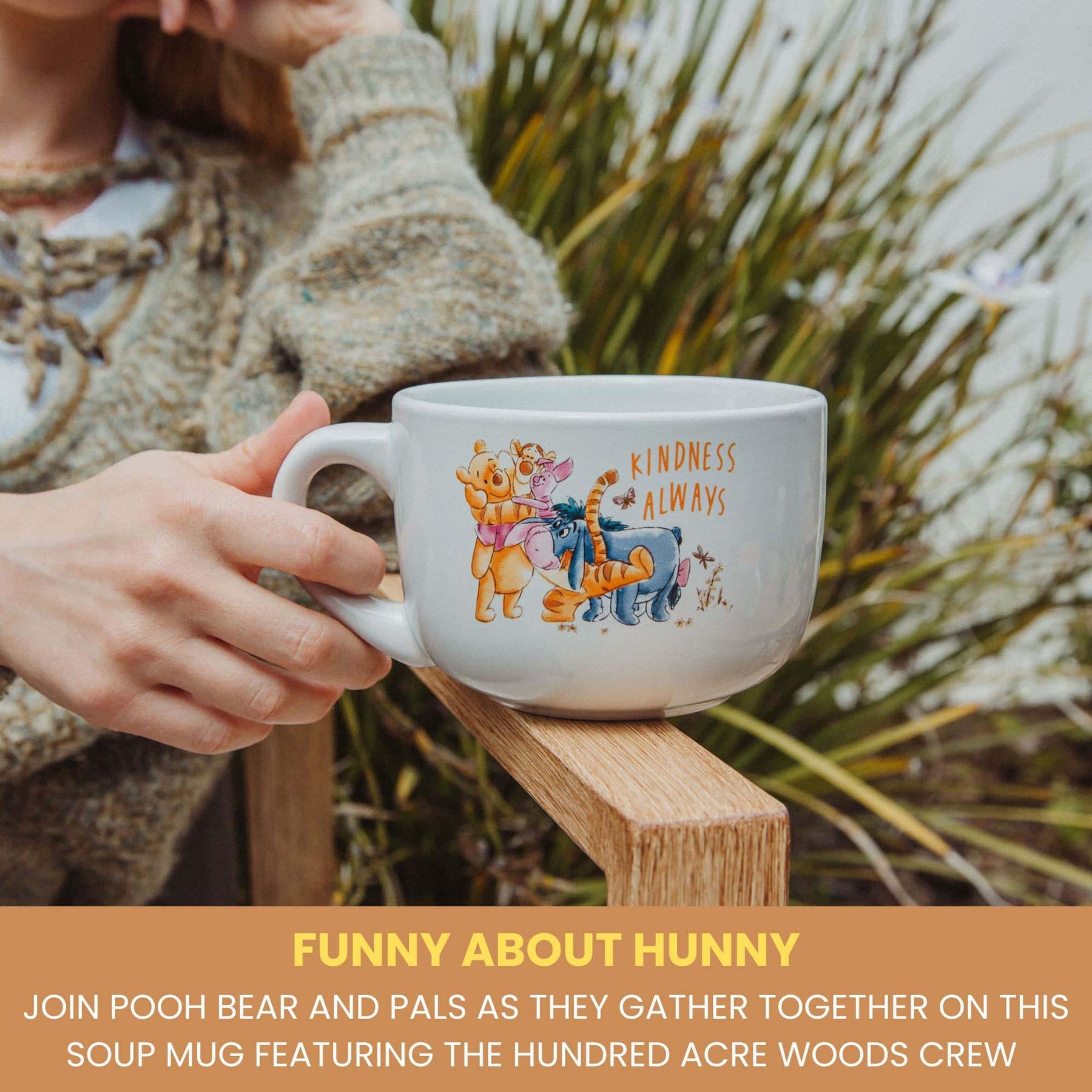 Disney Winnie The Pooh "We Are Family" Ceramic Soup Mug With Lid | 24 Ounces