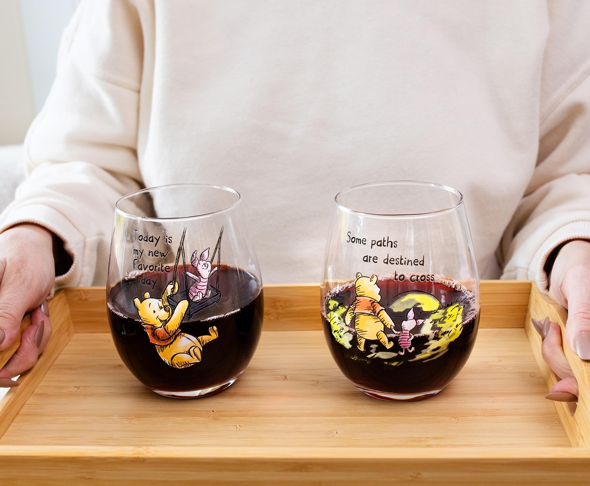 Disney Winnie The Pooh Quotes Stemless Wine Glass Set | Each Holds 20 Ounces