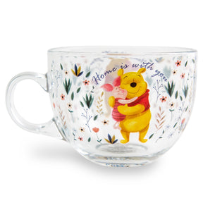 Disney Winnie the Pooh and Piglet Floral Glass Mug | Holds 16 Ounces