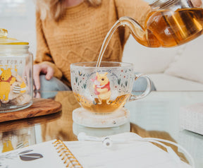 Disney Winnie the Pooh and Piglet Floral Glass Mug | Holds 16 Ounces