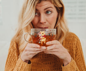 Disney Winnie the Pooh and Piglet Floral Glass Mug | Holds 16 Ounces