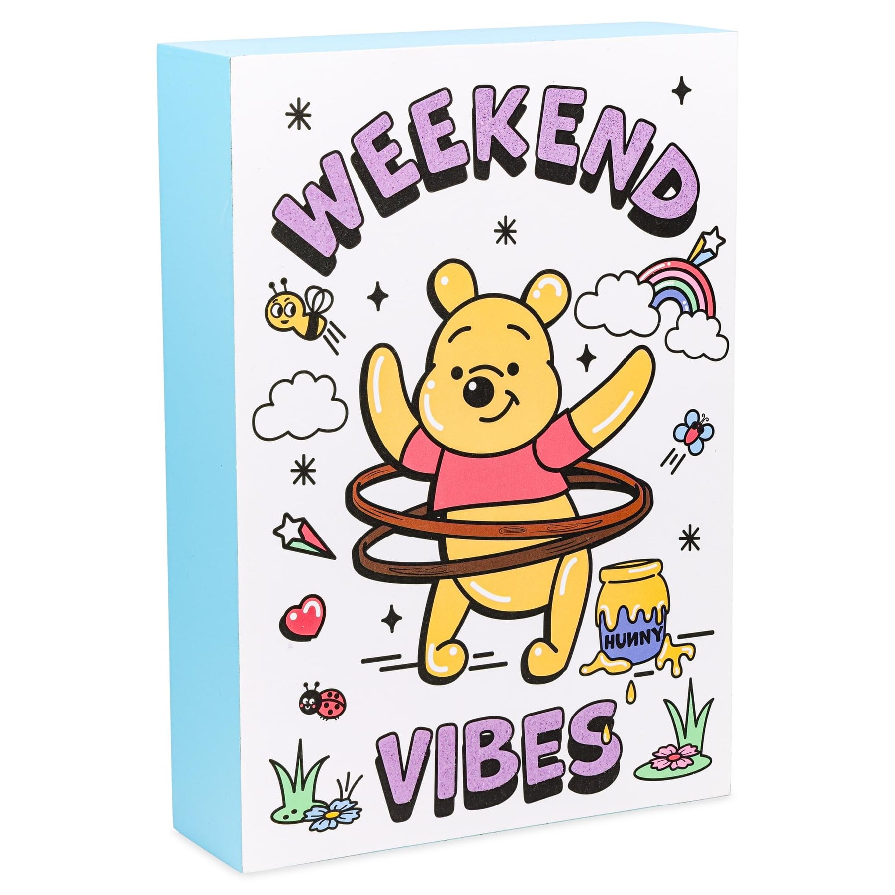 Disney Winnie The Pooh "Weekend Vibes" Glitter Box Sign | 5 x 7 Inches