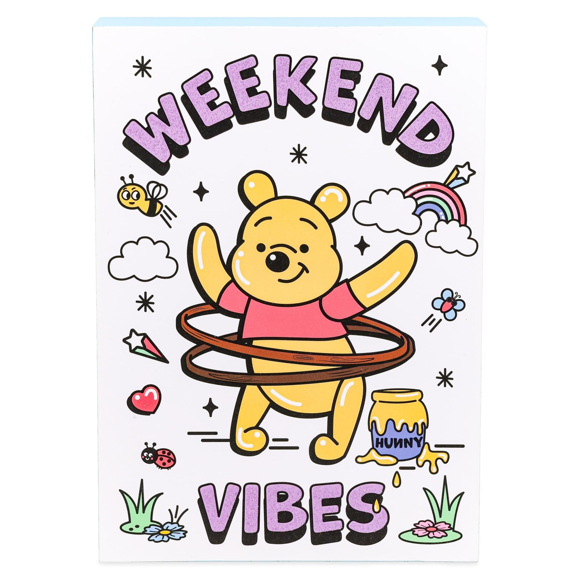 Disney Winnie The Pooh "Weekend Vibes" Glitter Box Sign | 5 x 7 Inches