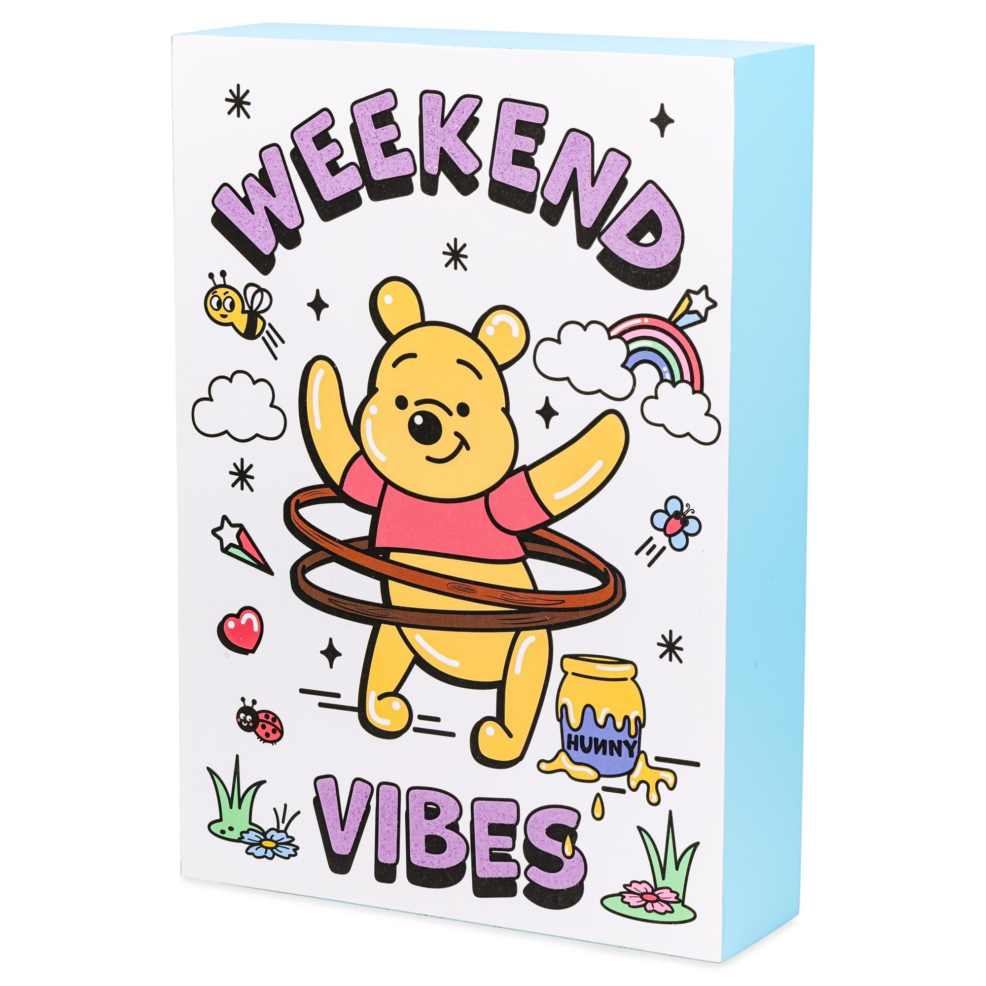Disney Winnie The Pooh "Weekend Vibes" Glitter Box Sign | 5 x 7 Inches