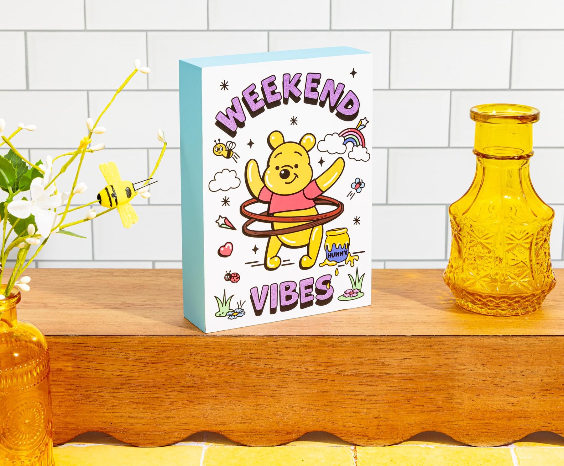 Disney Winnie The Pooh "Weekend Vibes" Glitter Box Sign | 5 x 7 Inches