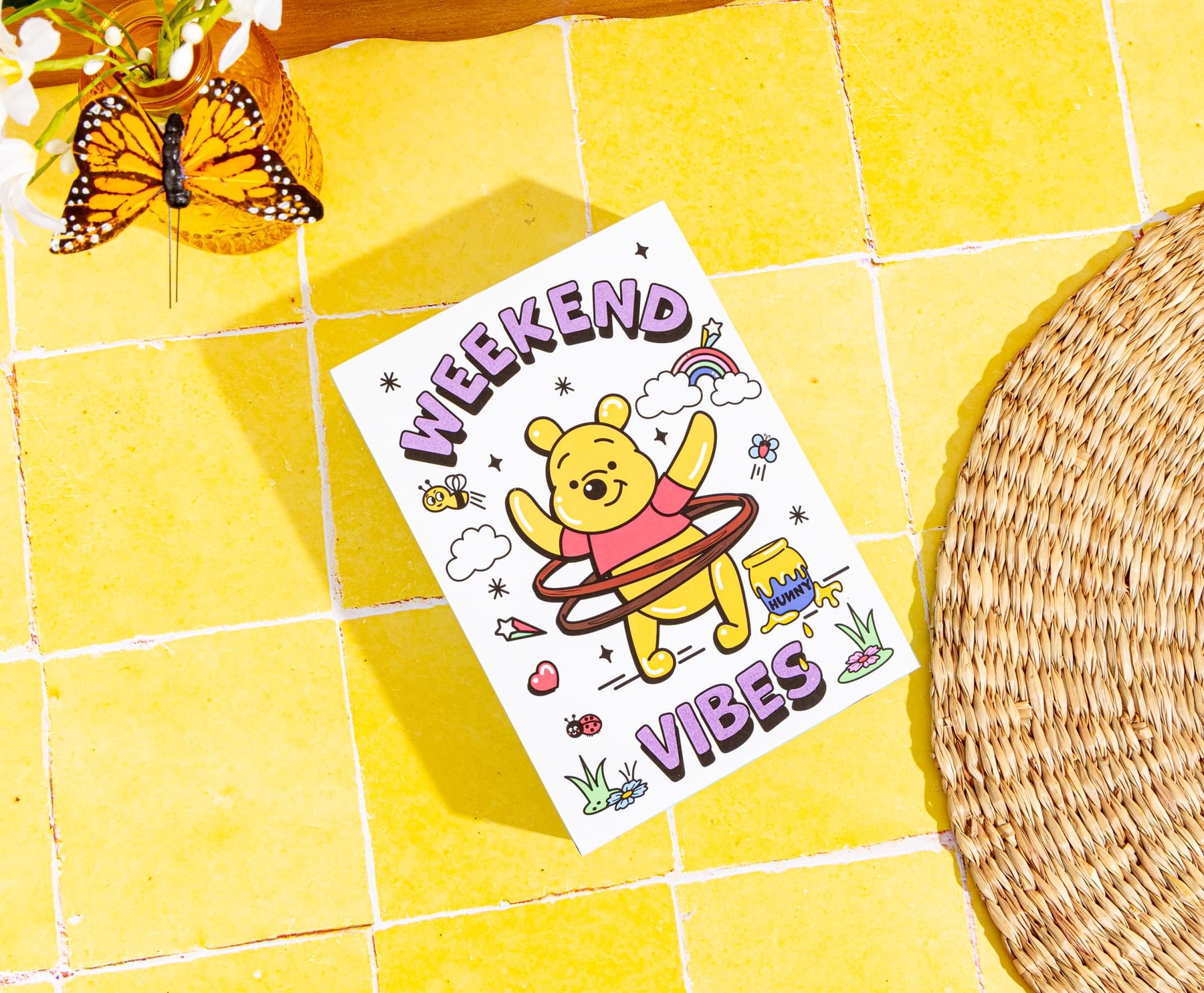 Disney Winnie The Pooh "Weekend Vibes" Glitter Box Sign | 5 x 7 Inches