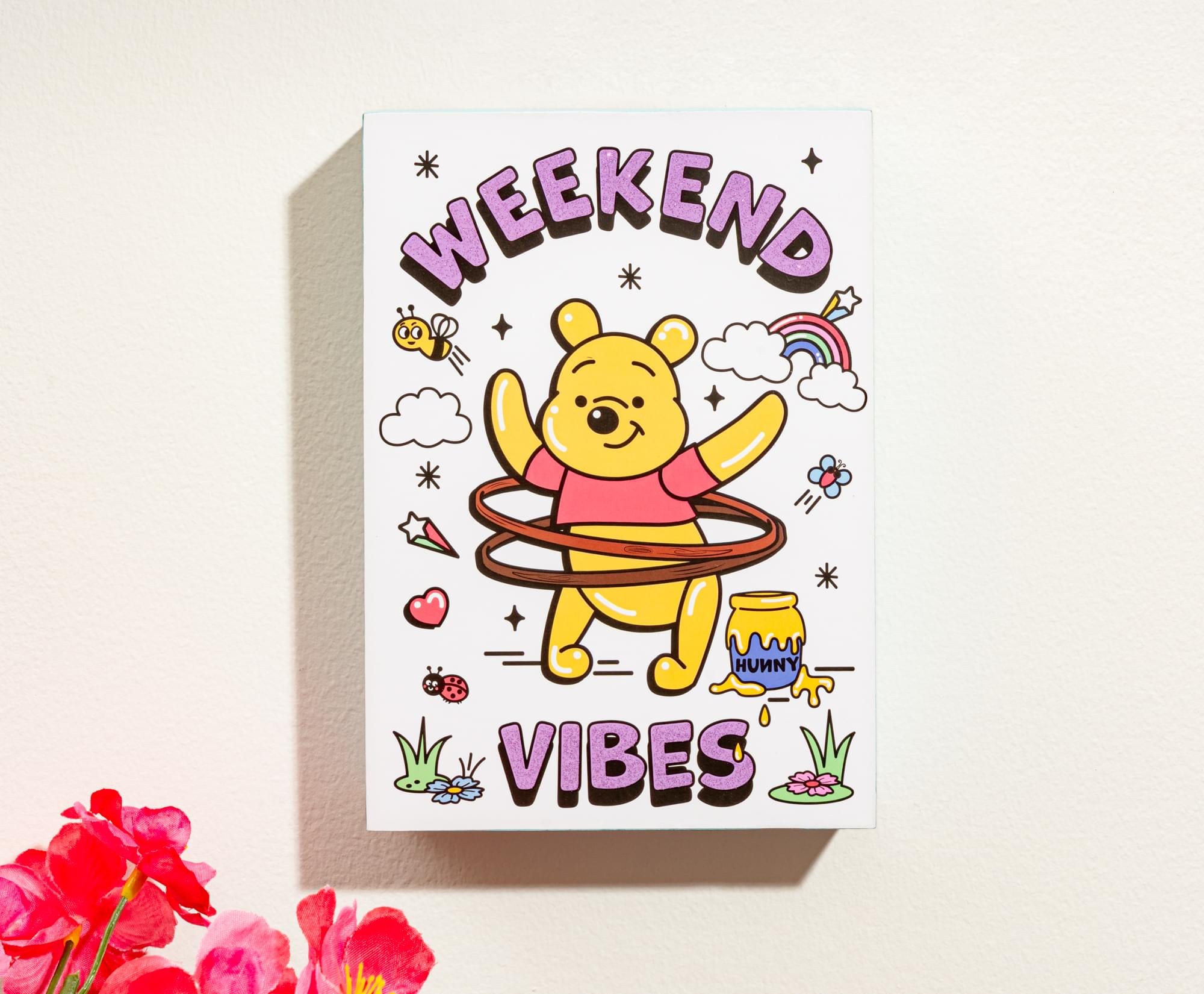 Disney Winnie The Pooh "Weekend Vibes" Glitter Box Sign | 5 x 7 Inches