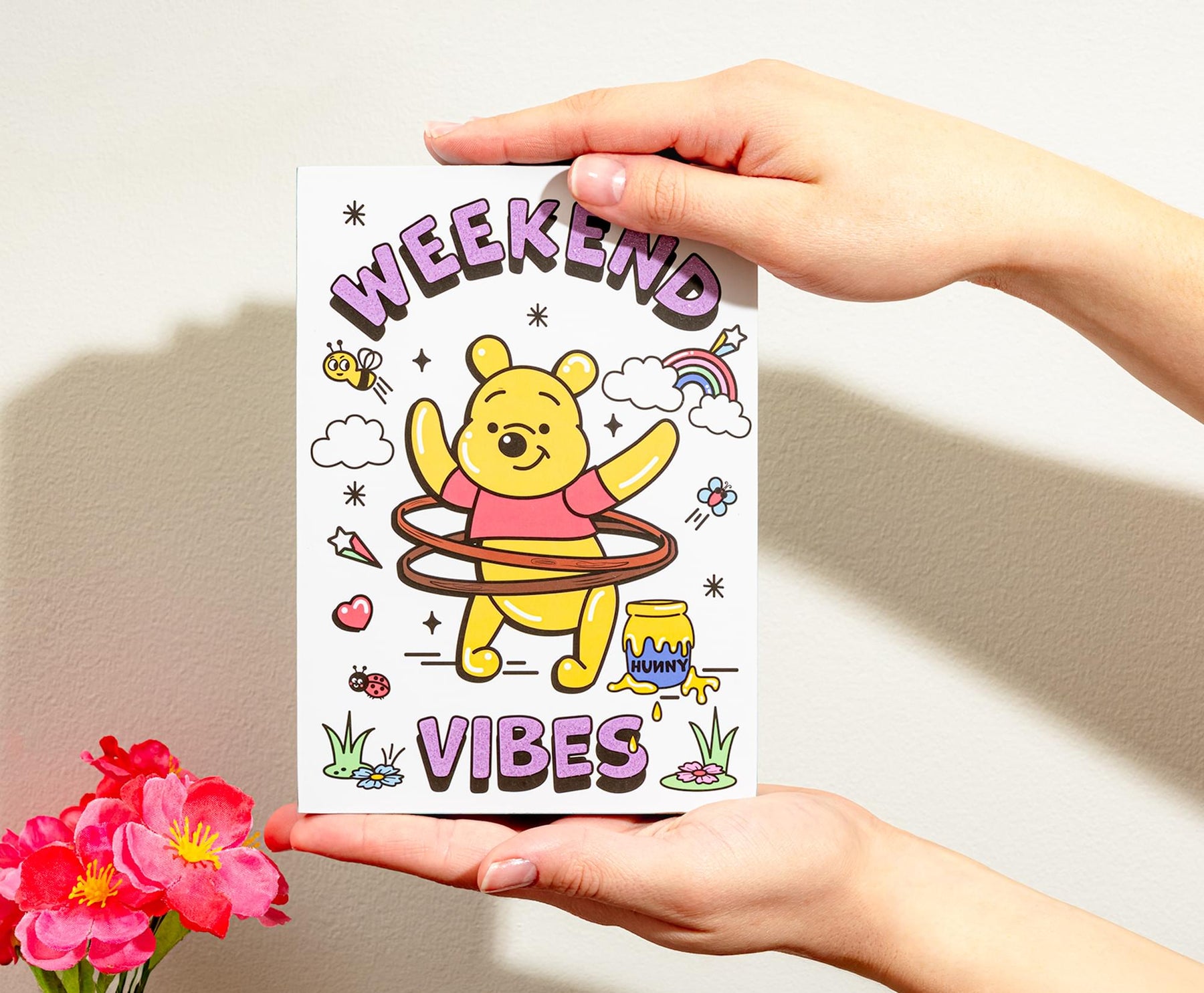Disney Winnie The Pooh "Weekend Vibes" Glitter Box Sign | 5 x 7 Inches
