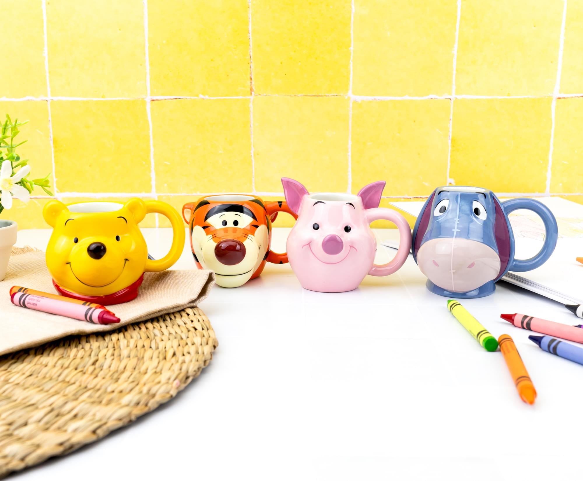 Disney Winnie The Pooh Characters 4-Piece Sculpted Mug Set | Each Holds 4 Ounces