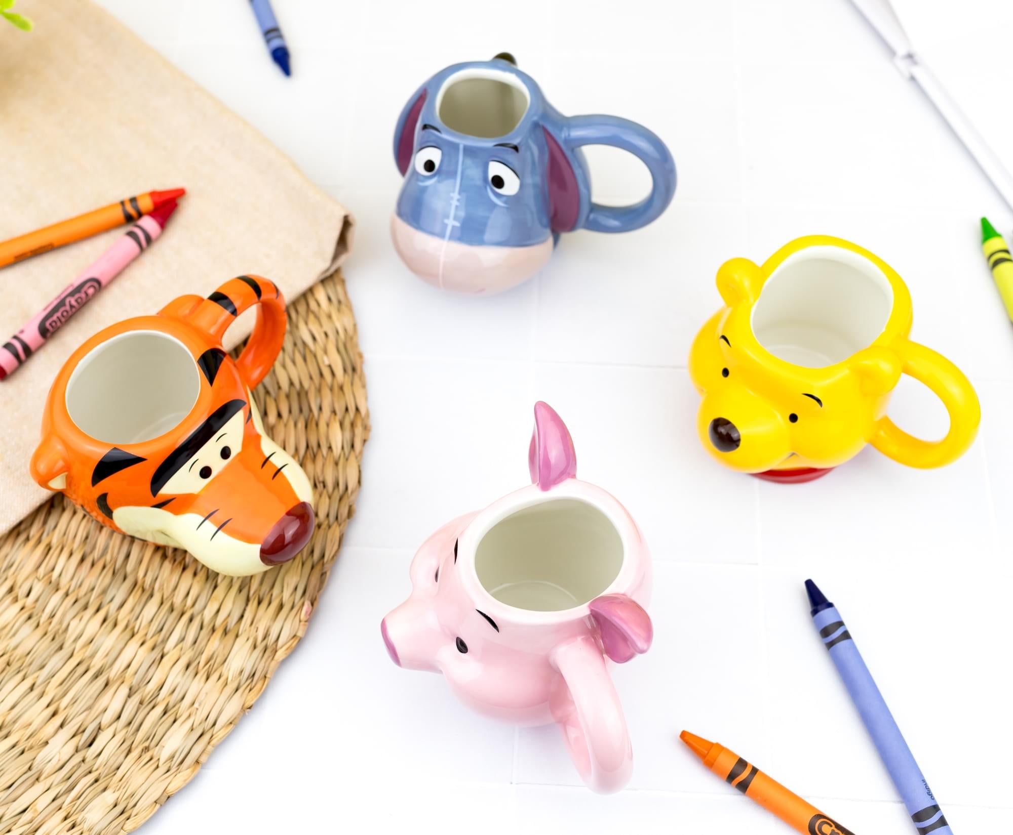 Disney Winnie The Pooh Characters 4-Piece Sculpted Mug Set | Each Holds 4 Ounces