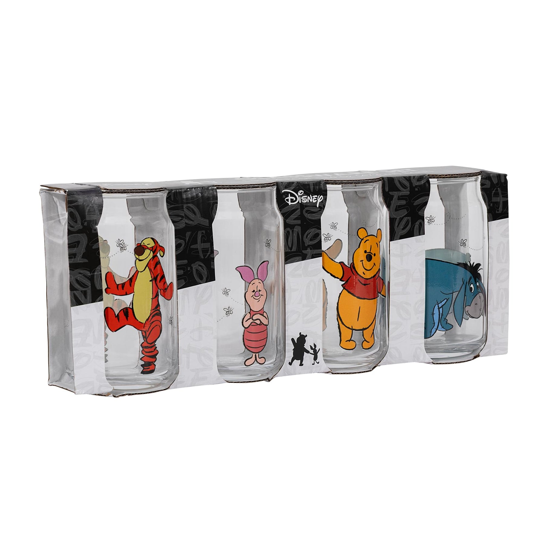 Disney Winnie The Pooh Characters 4-Piece Glass Can Set | Each Holds 16 Ounces