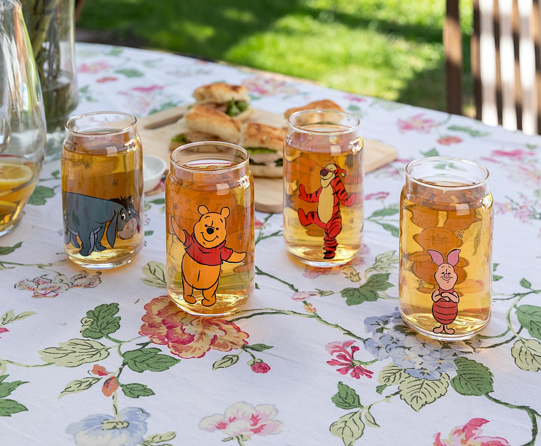 Disney Winnie The Pooh Characters 4-Piece Glass Can Set | Each Holds 16 Ounces