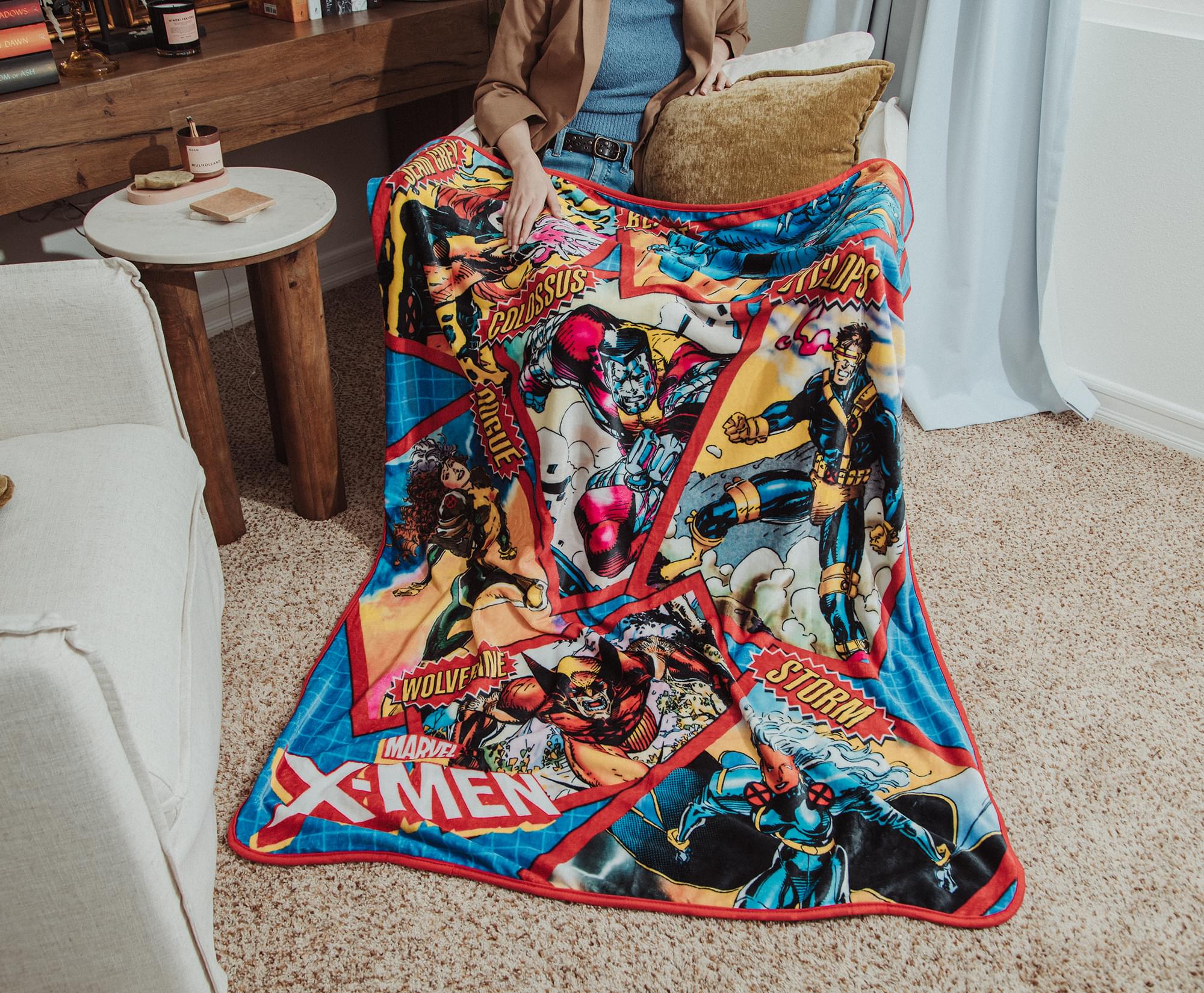 Marvel X-Men Character Cards Raschel Throw Blanket | 45 x 60 Inches