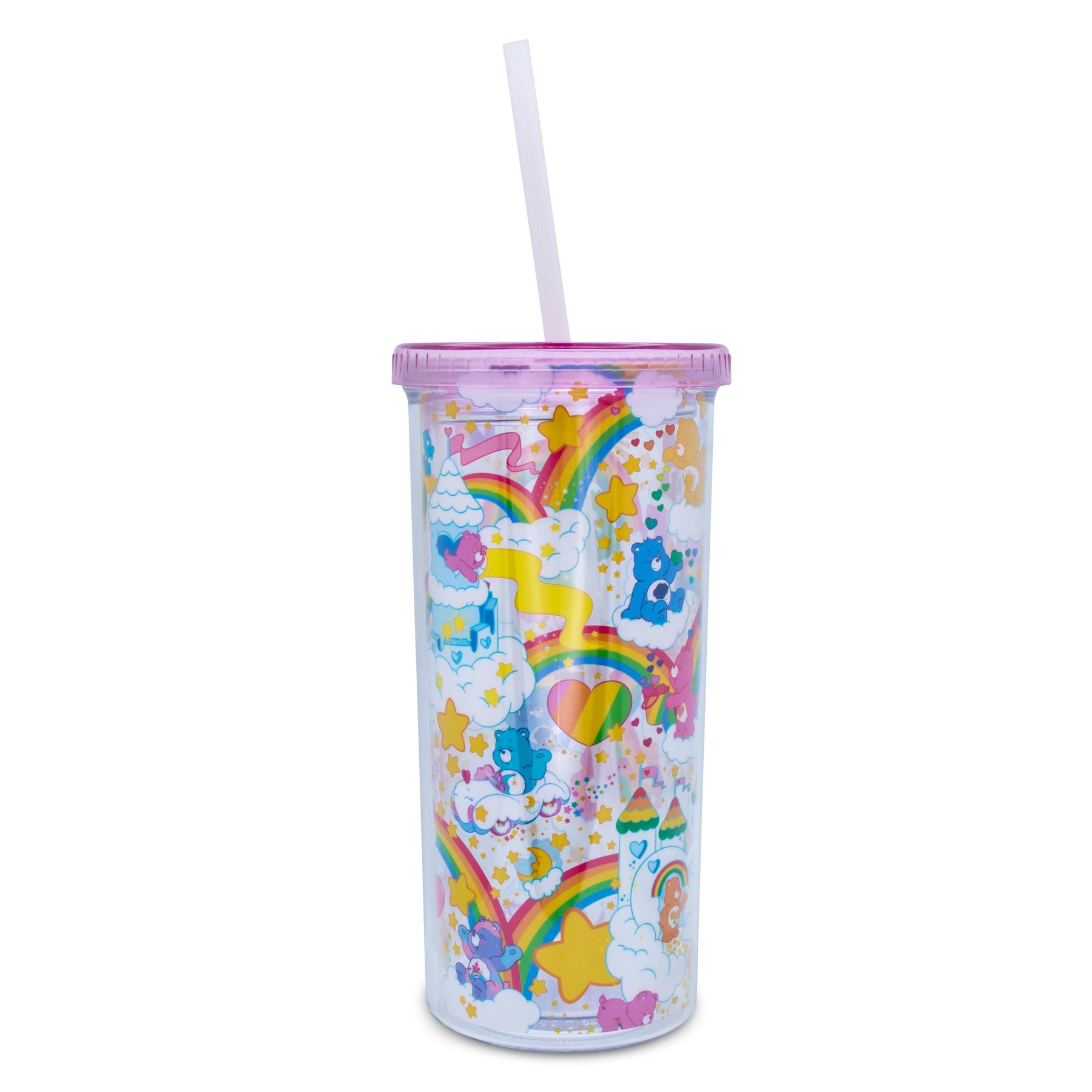 Care Bears Rainbow Stars Carnival Cup With Lid and Straw | Holds 20 Ounces