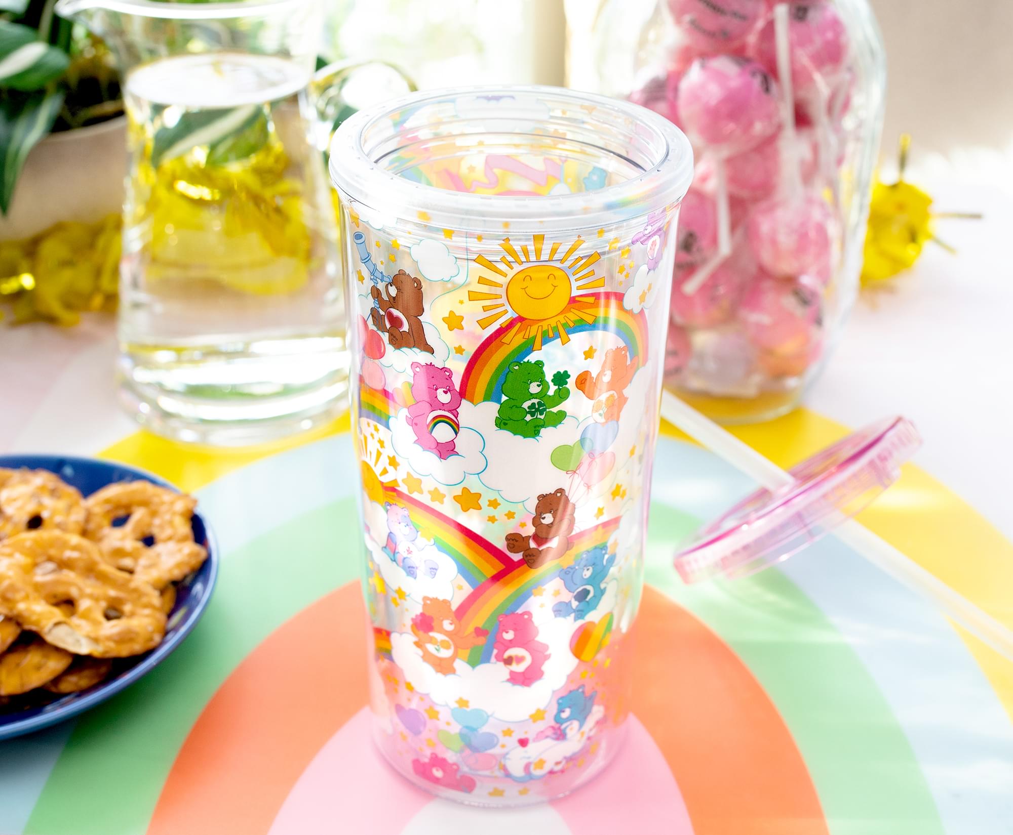 Care Bears Rainbow Stars Carnival Cup With Lid and Straw | Holds 20 Ounces