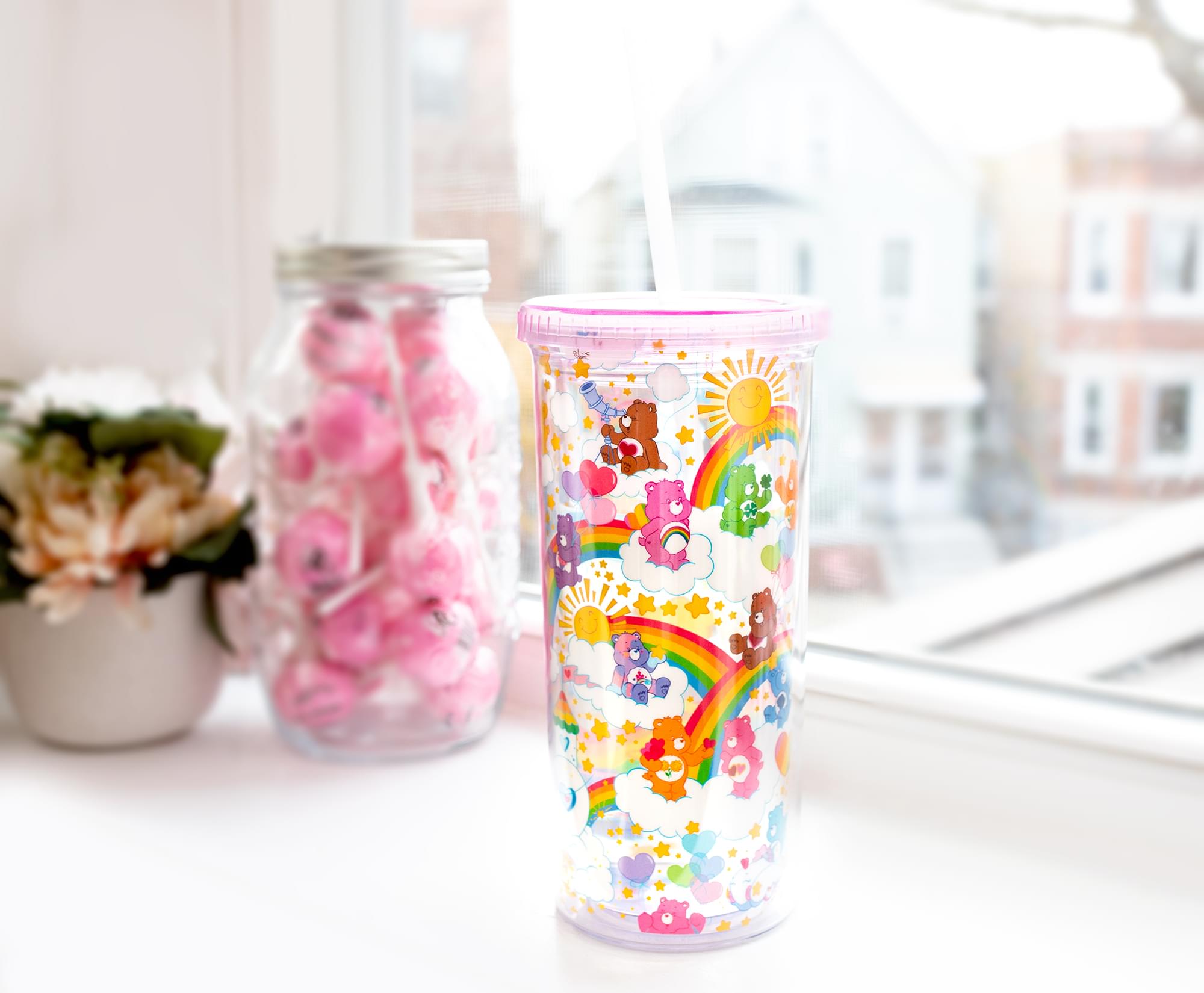 Care Bears Rainbow Stars Carnival Cup With Lid and Straw | Holds 20 Ounces