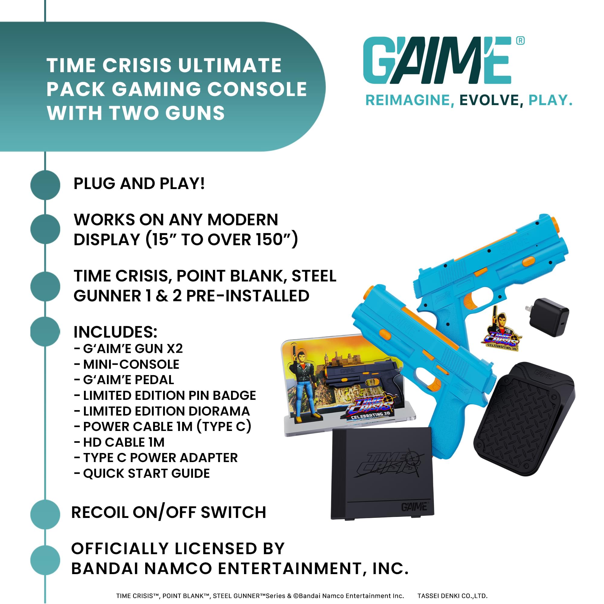 G'AIM’E Time Crisis Ultimate Pack Game Console With Two Lightguns
