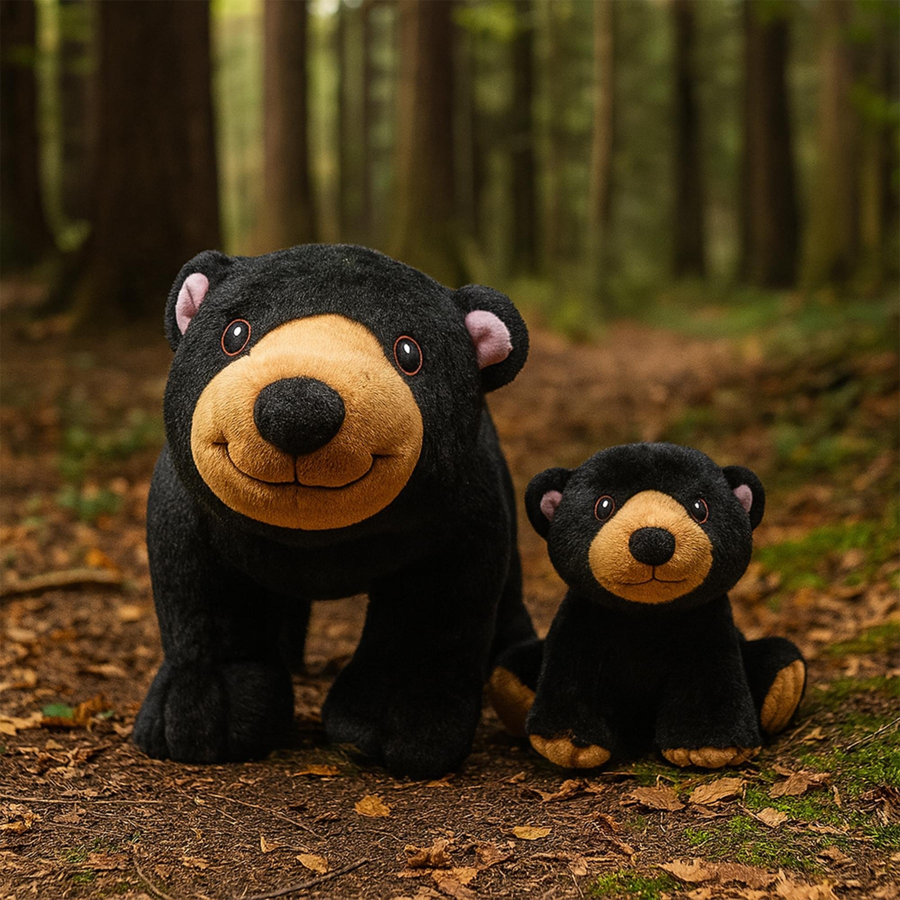 Snooze Monsters Interactive Bedtime Plush Set | Black Bear With Baby