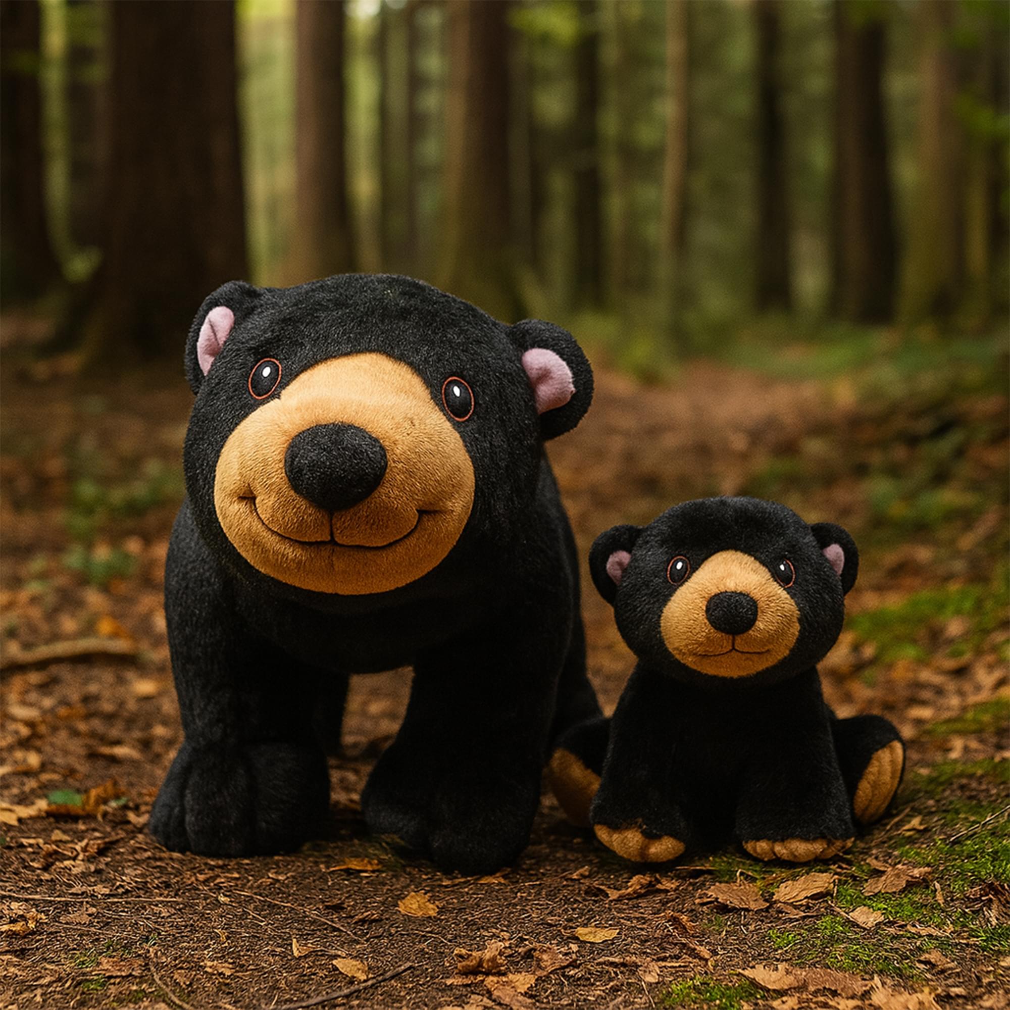 Snooze Monsters Interactive Bedtime Plush Set | Black Bear With Baby