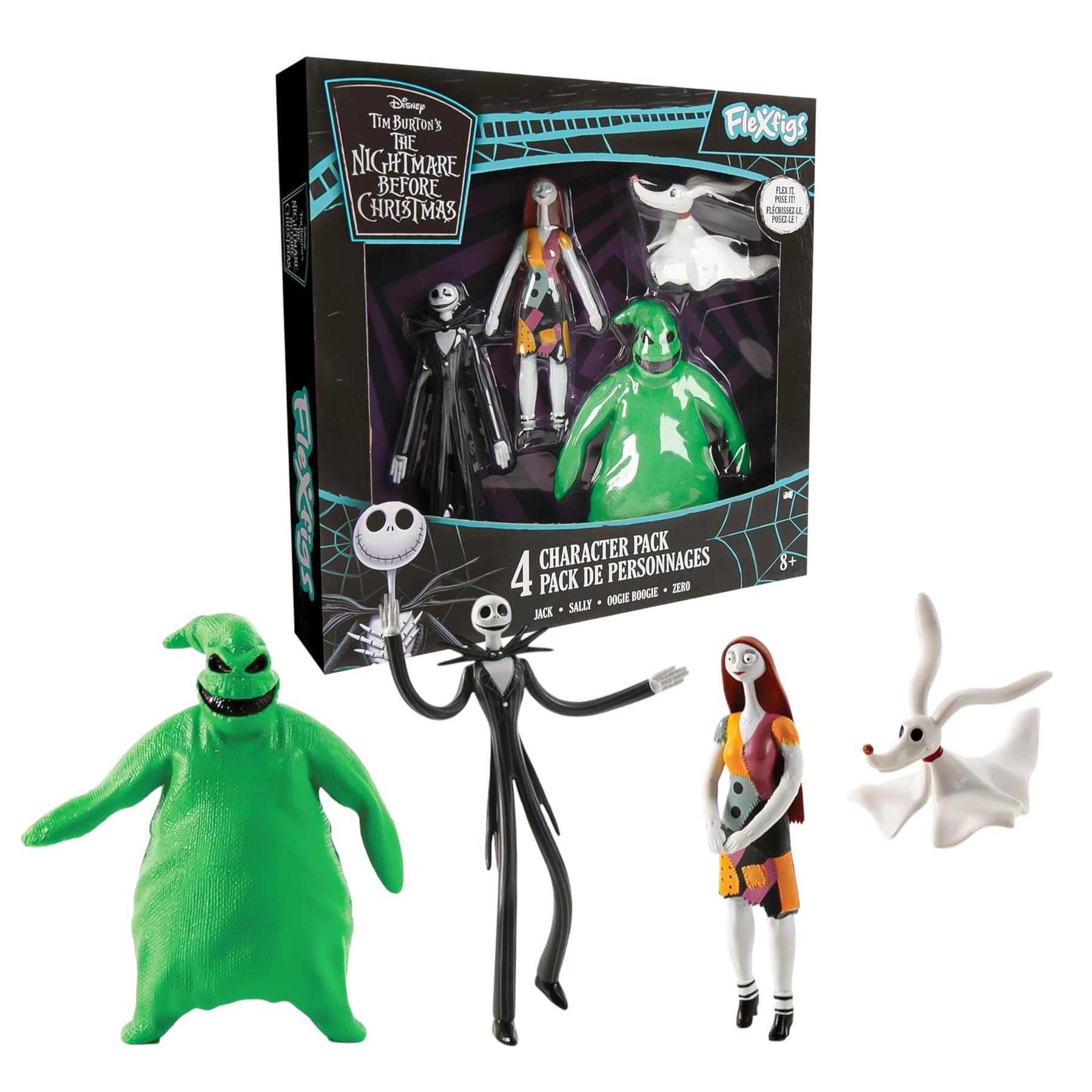 Disney The Nightmare Before Christmas Flexfigs 4-Pack | Jack, Sally, Zero, Oogie