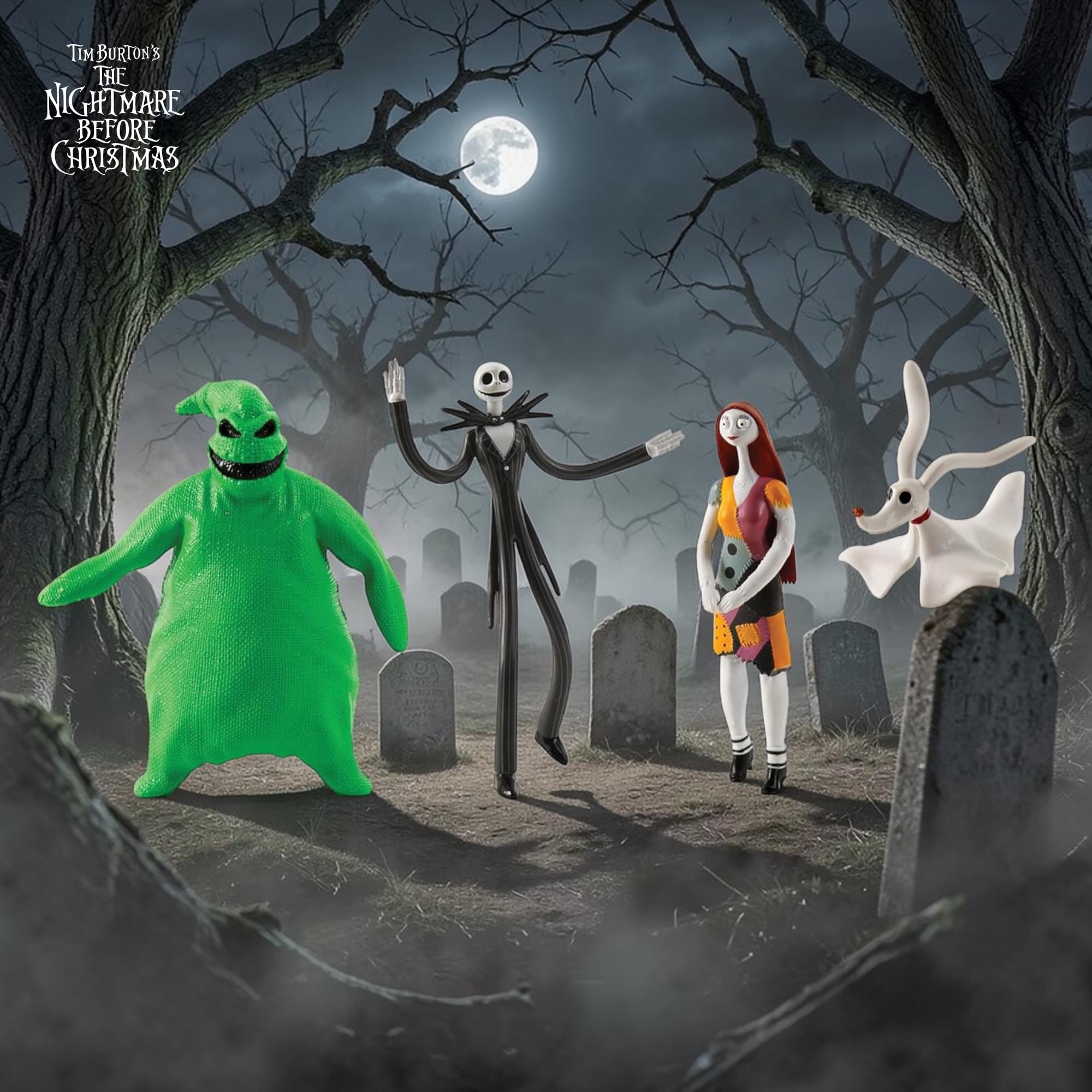 Disney The Nightmare Before Christmas Flexfigs 4-Pack | Jack, Sally, Zero, Oogie